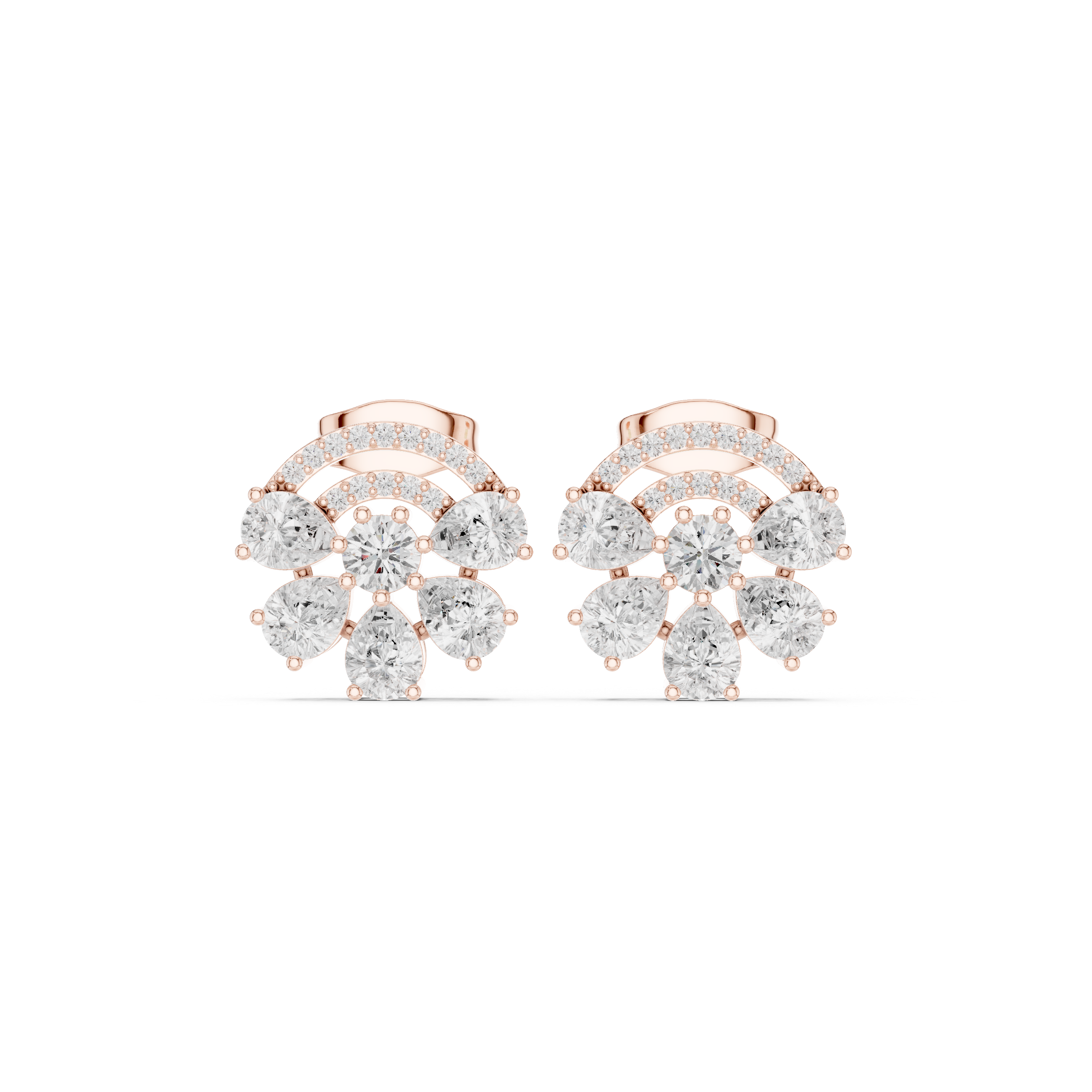 Floral Cluster & Micro-Pave Hoop-Style Stud Earrings