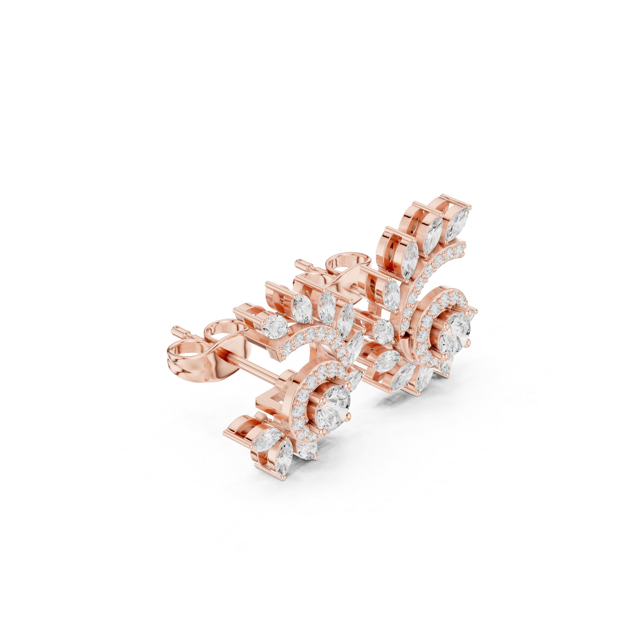 Marquise Diamond Curved Vine & Micro-Pave Stud Earrings
