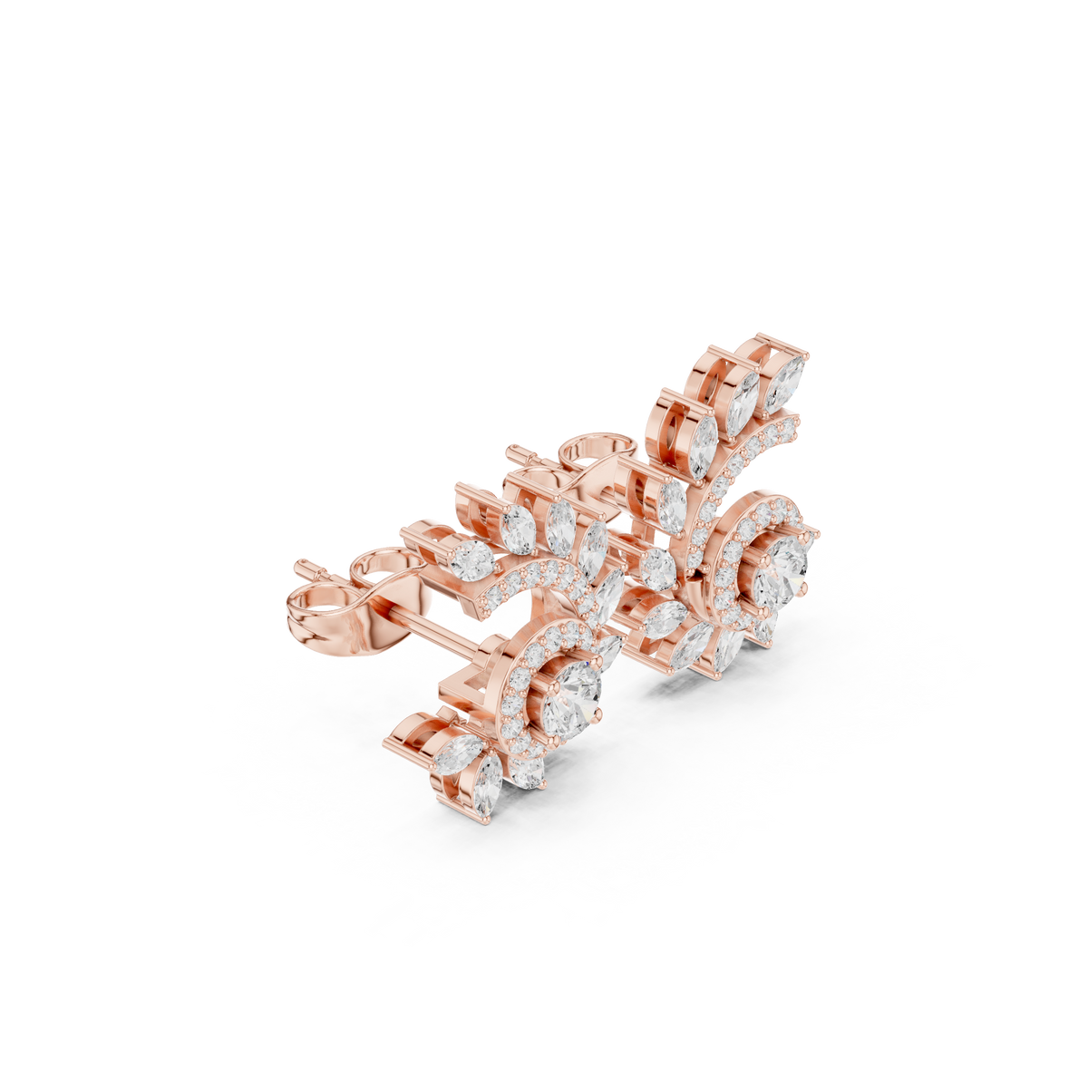 Marquise Diamond Curved Vine & Micro-Pave Stud Earrings