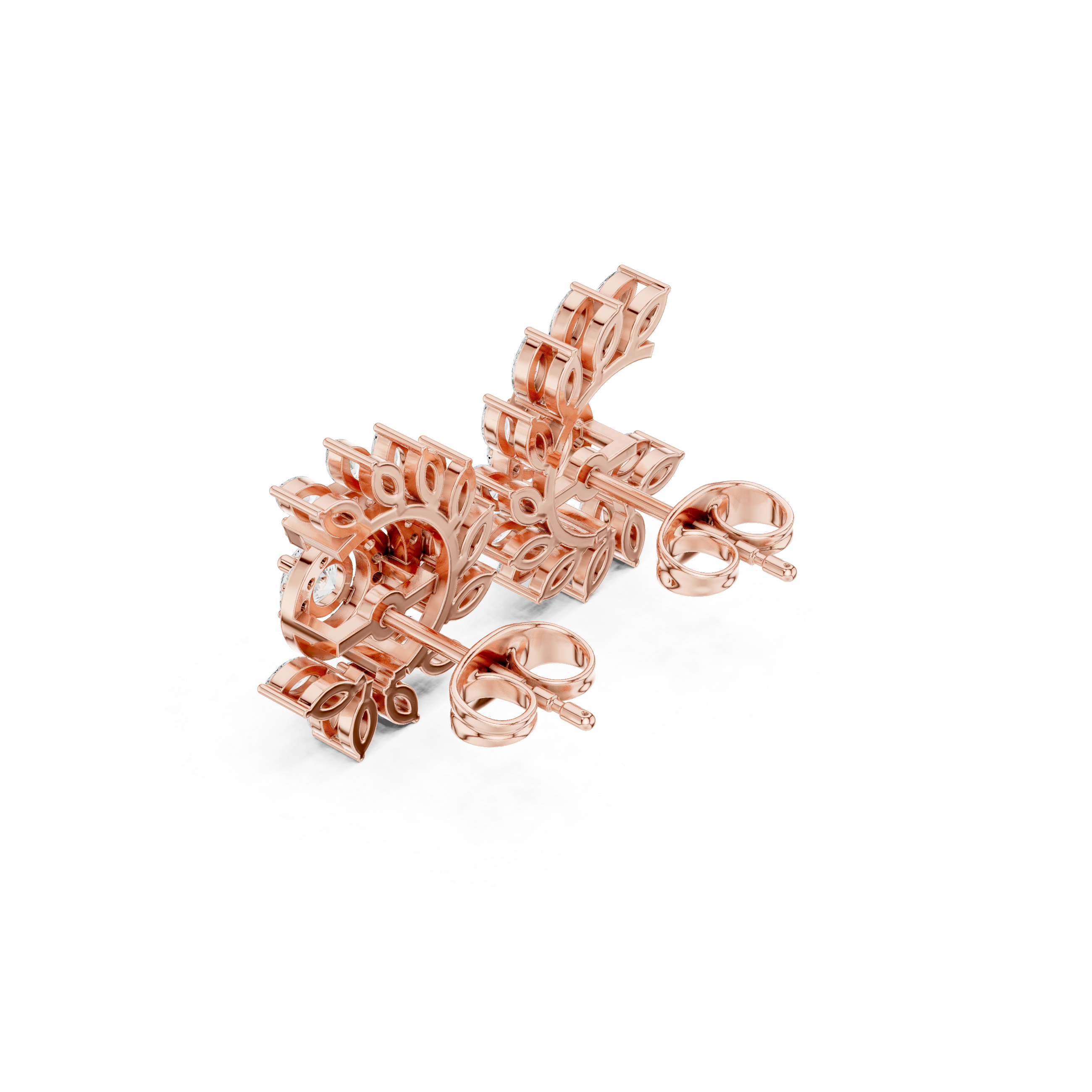 Marquise Diamond Curved Vine & Micro-Pave Stud Earrings