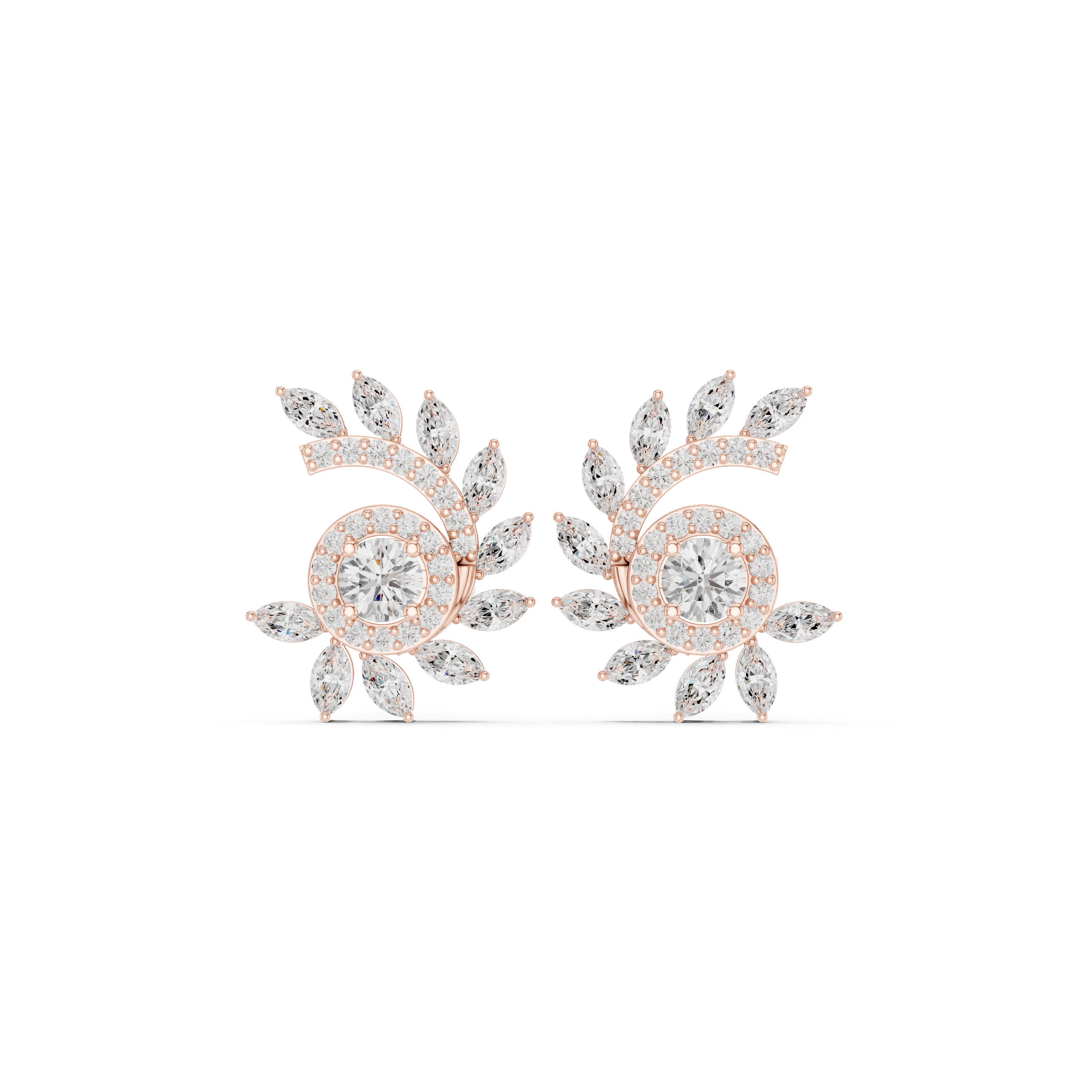 Marquise Diamond Curved Vine & Micro-Pave Stud Earrings