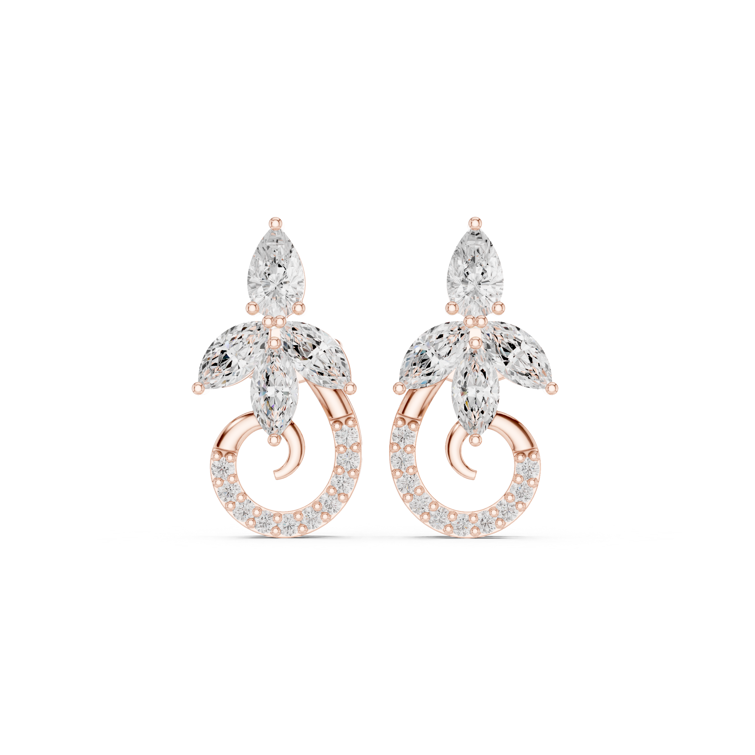 Pear & Marquise Diamond Leaf Cluster Hoop-Style Stud Earrings