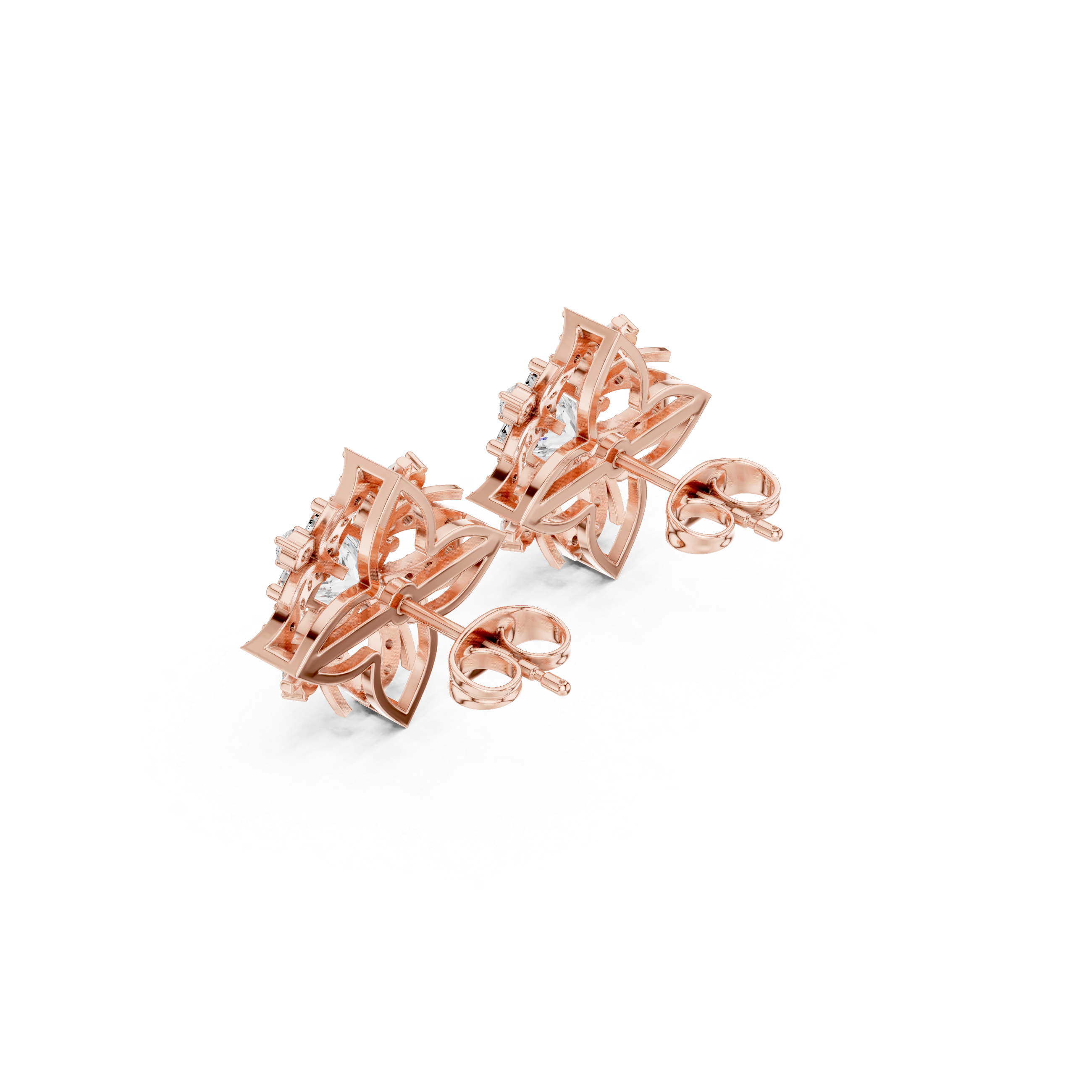 Princess-Cut Diamond Geometric Crown Stud Earrings