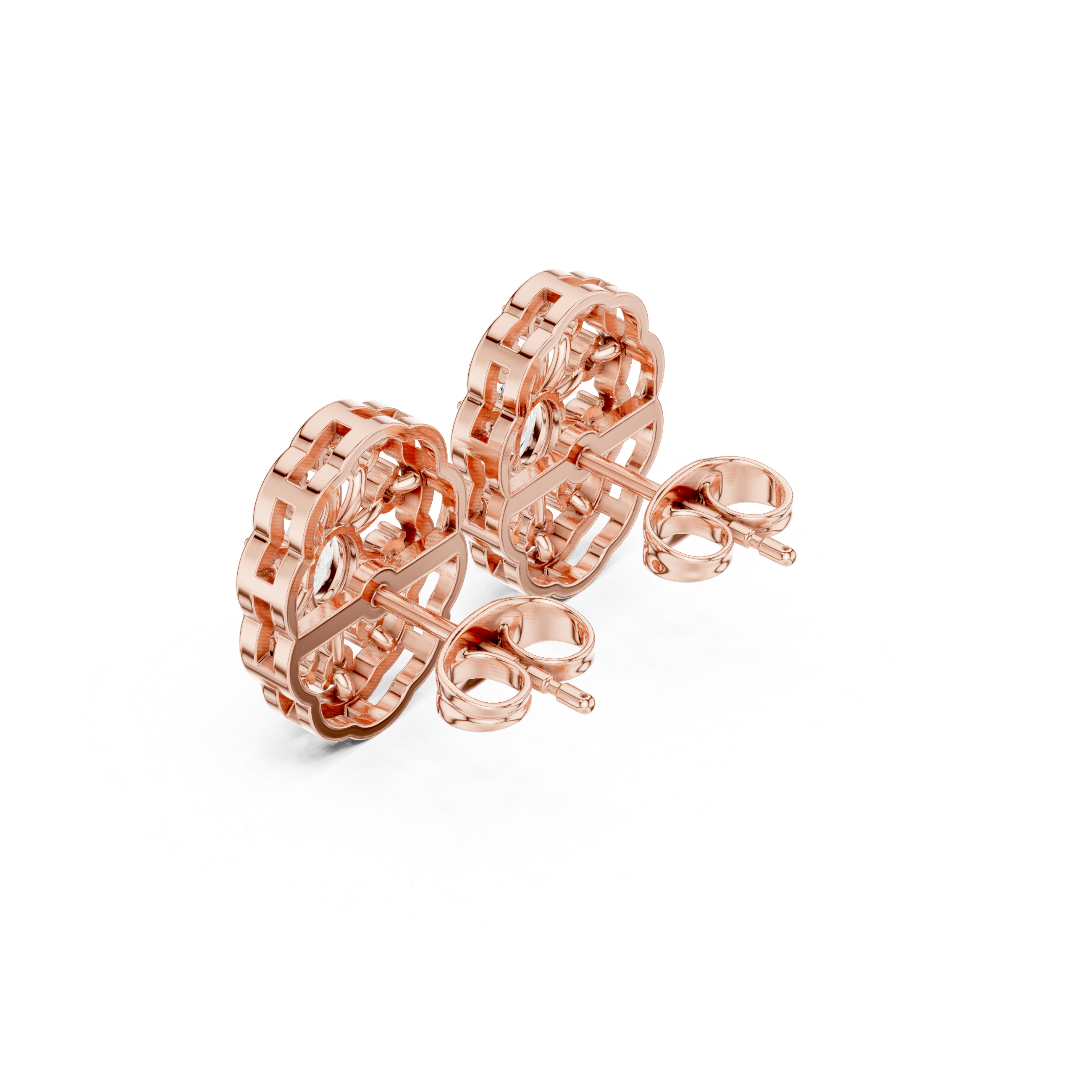 Oval Solitaire Floral Cluster Round Stud Earrings