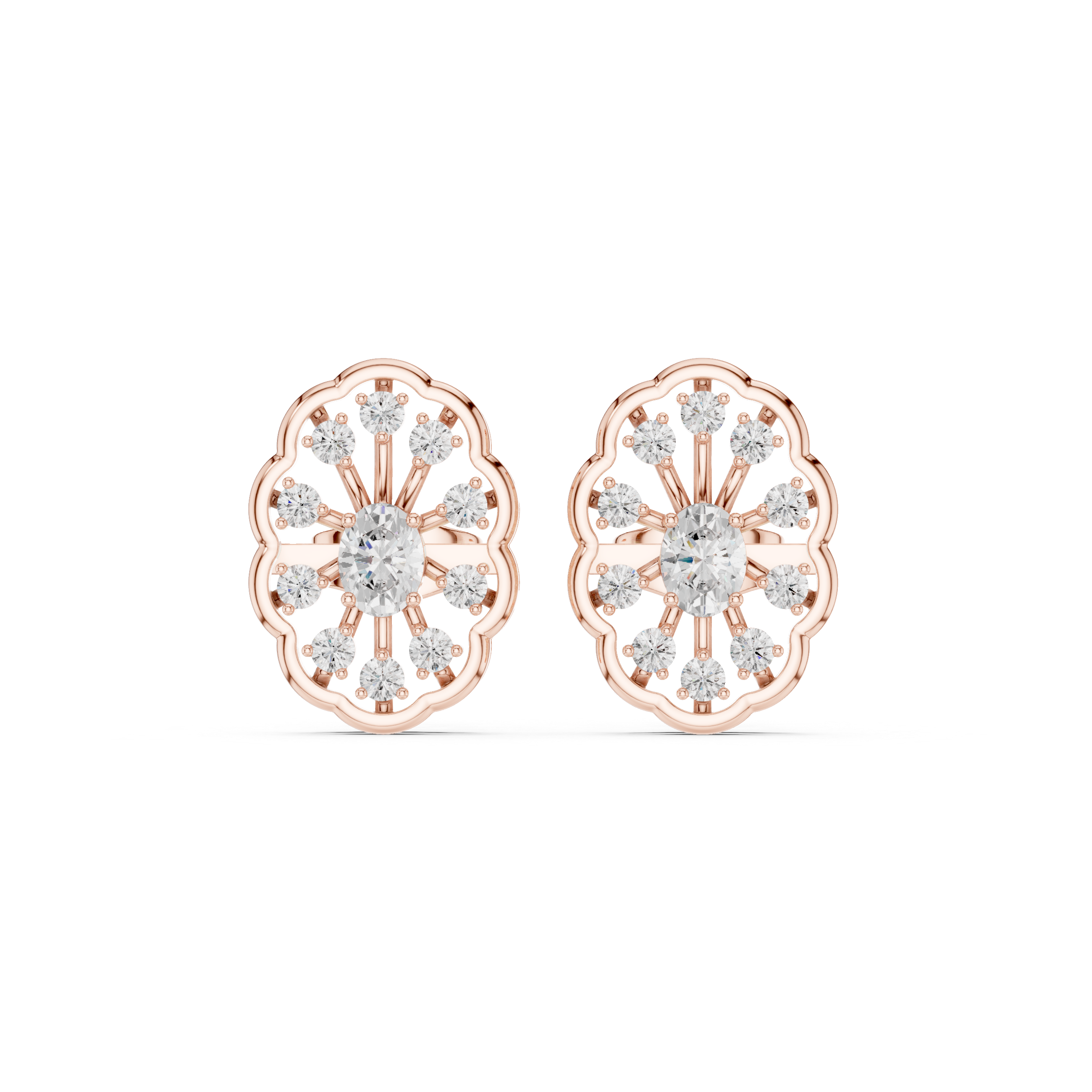 Oval Solitaire Floral Cluster Round Stud Earrings