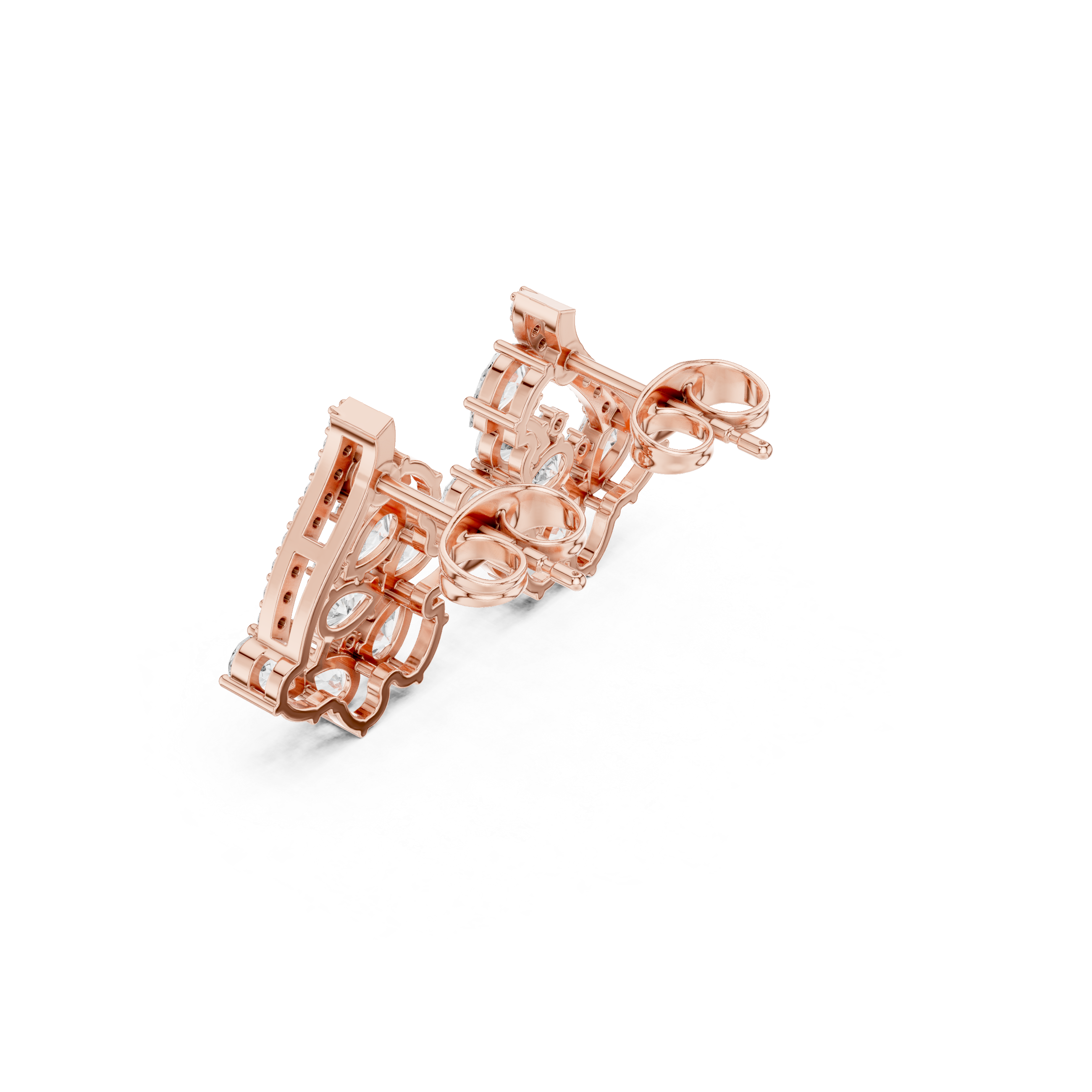 Pear & Marquise Diamond Geometric Cluster Stud Earrings