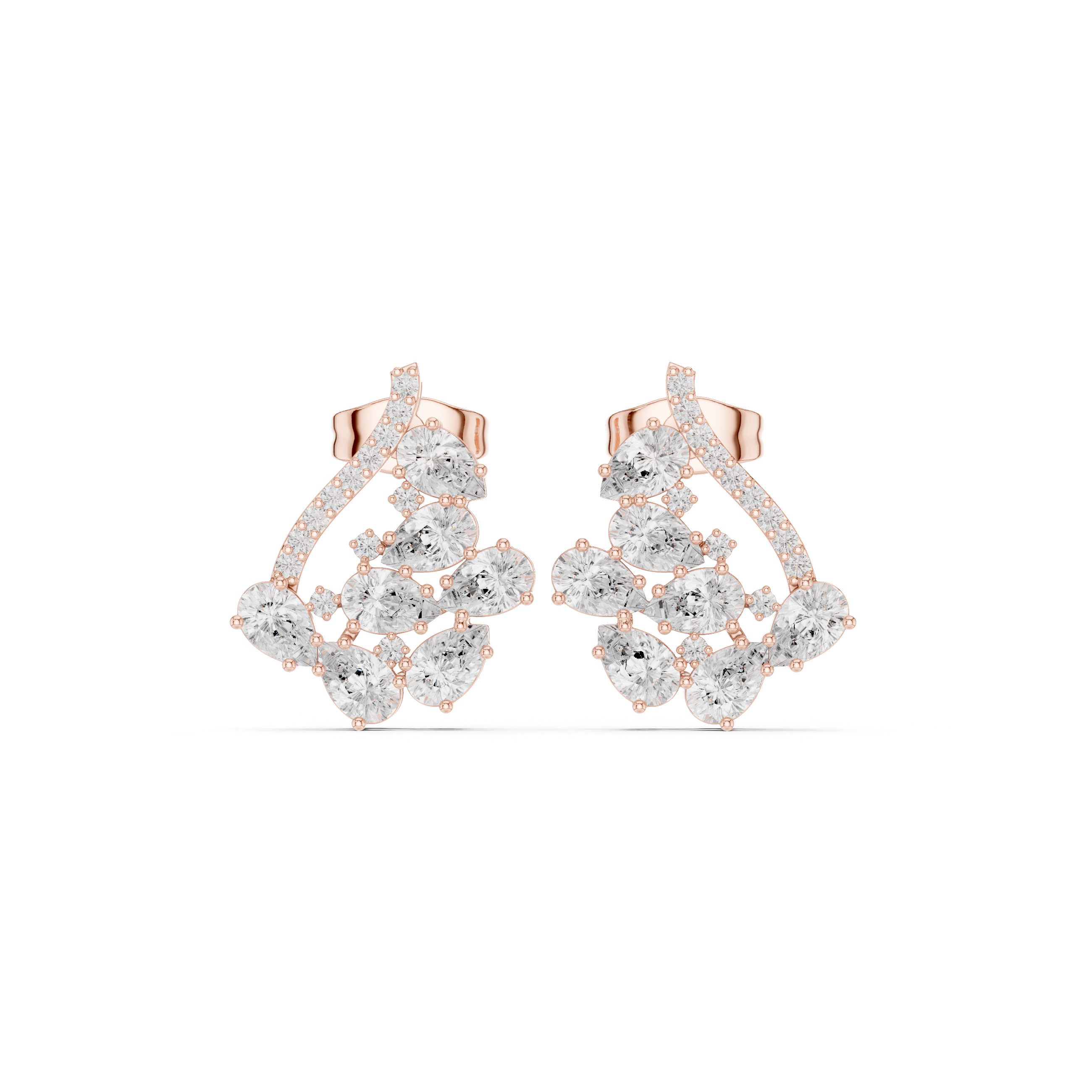 Pear & Marquise Diamond Geometric Cluster Stud Earrings