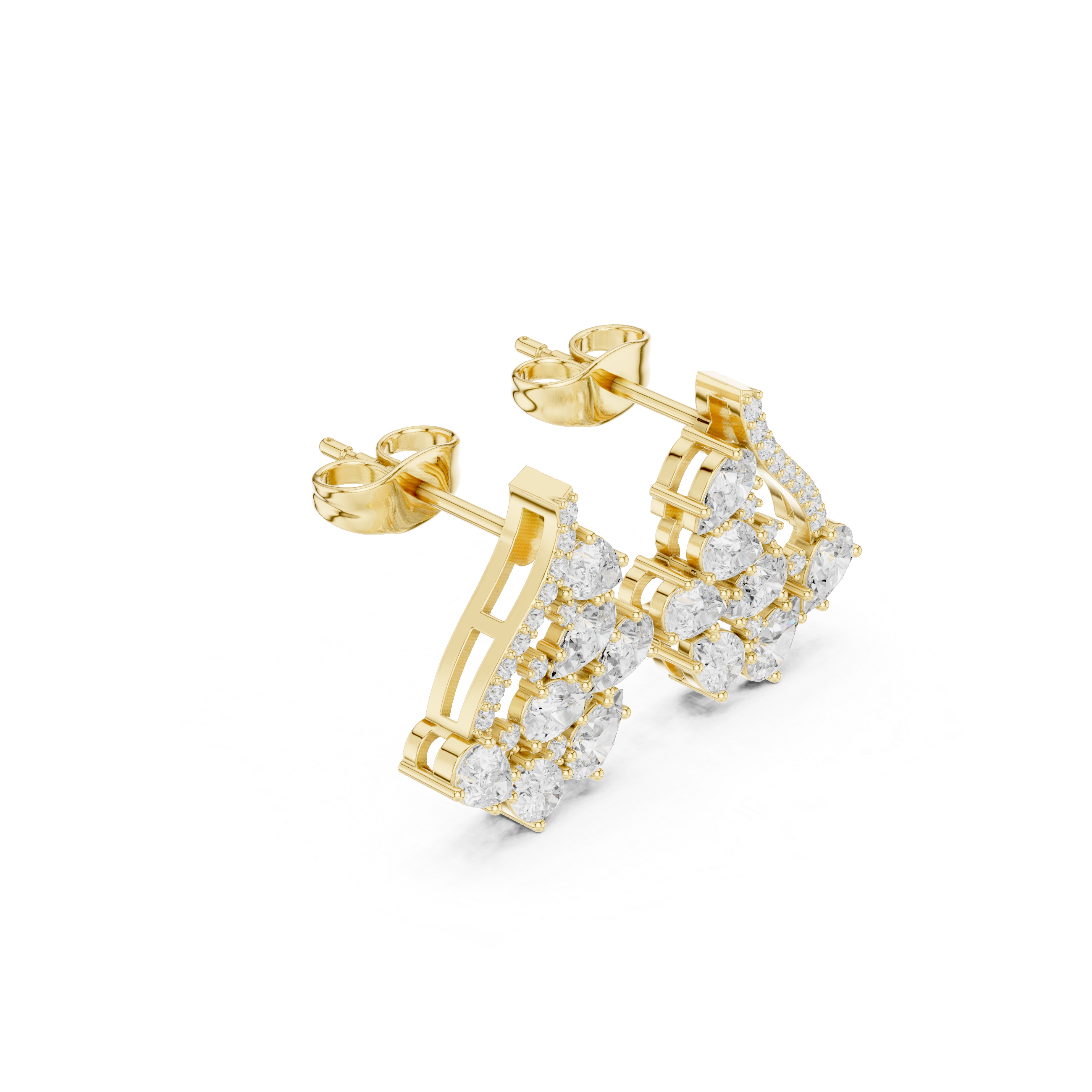 Pear & Marquise Diamond Geometric Cluster Stud Earrings