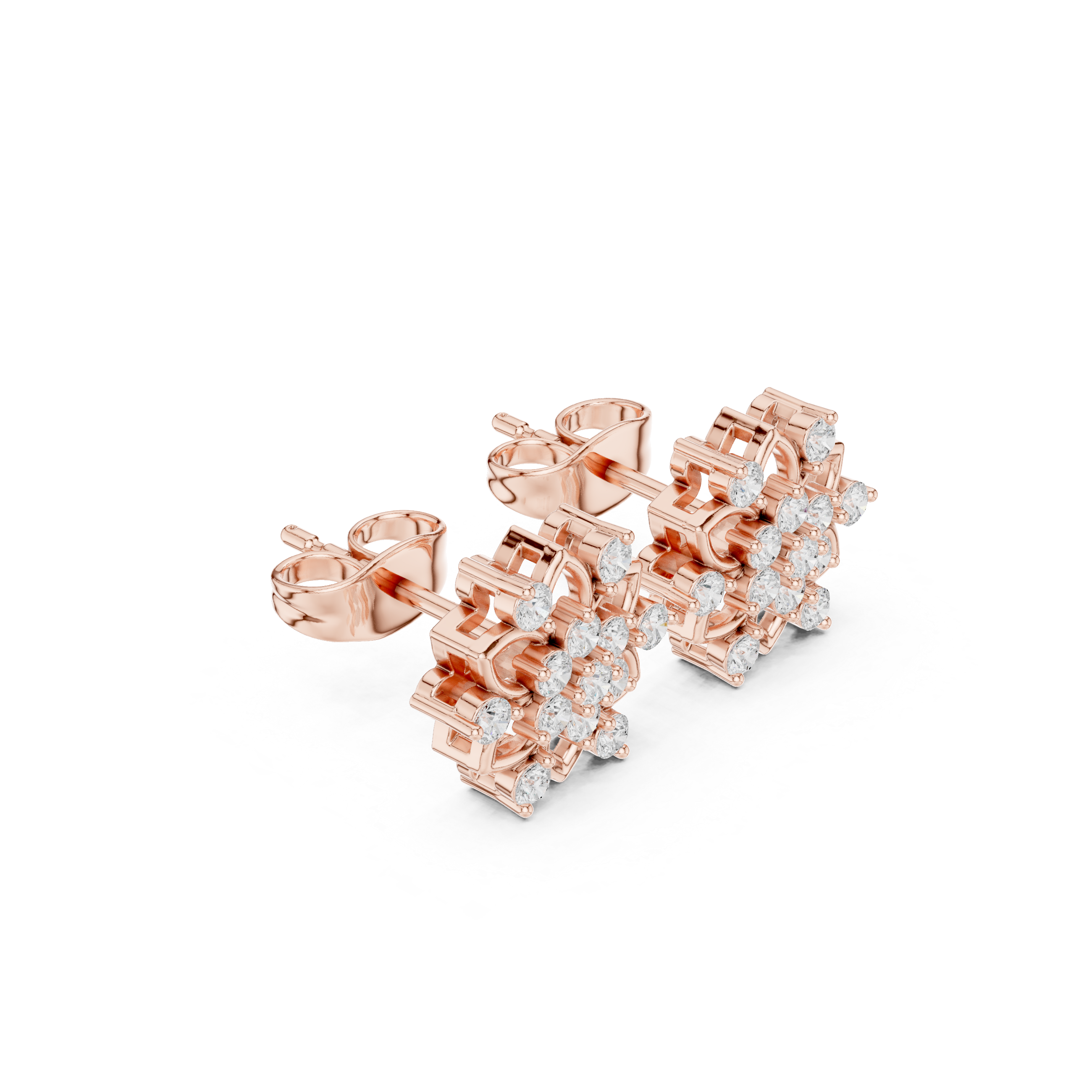 Snowflake Floral Cluster Diamond Stud Earrings