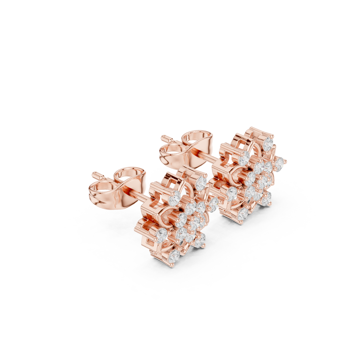 Snowflake Floral Cluster Diamond Stud Earrings