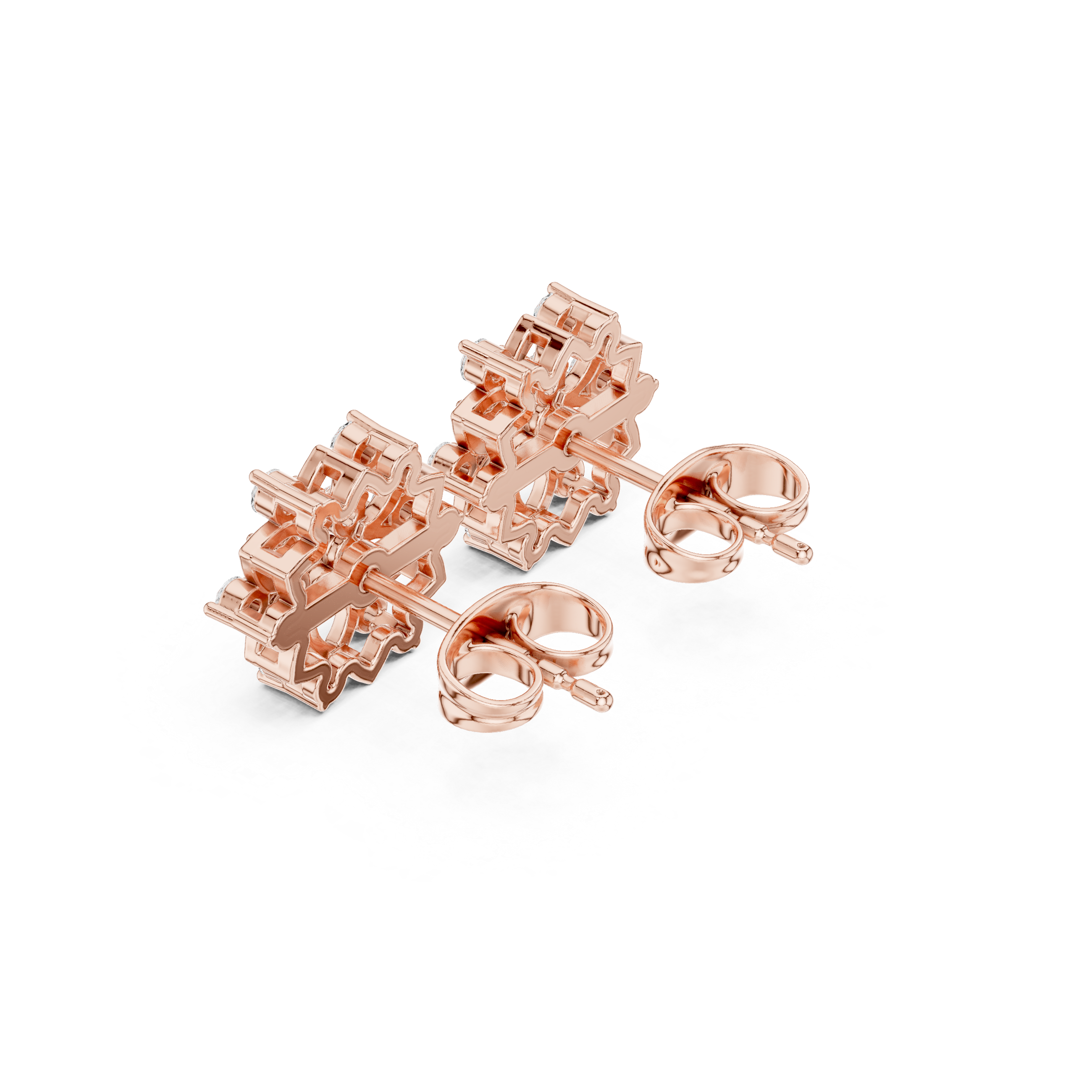 Snowflake Floral Cluster Diamond Stud Earrings