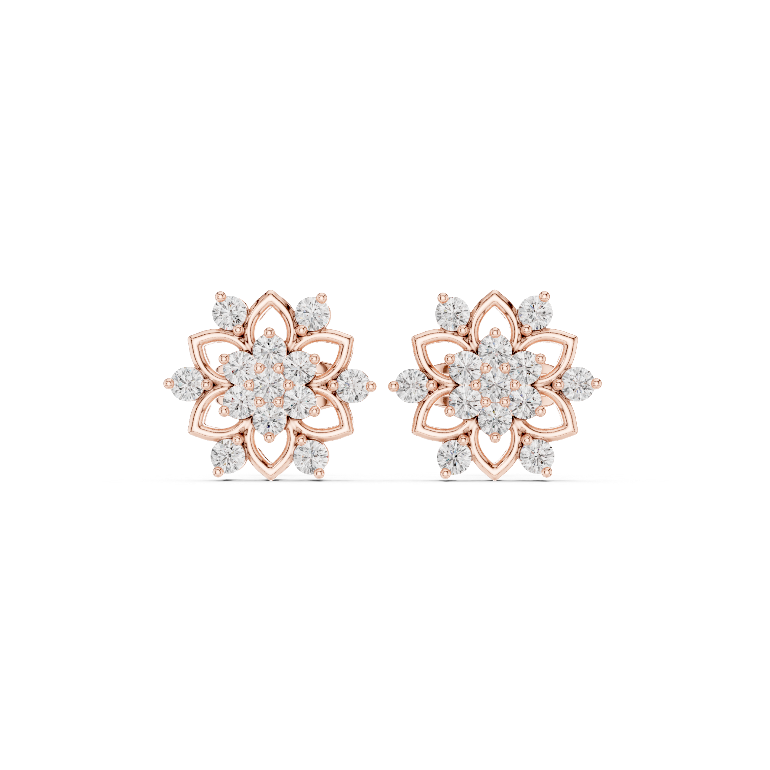 Snowflake Floral Cluster Diamond Stud Earrings