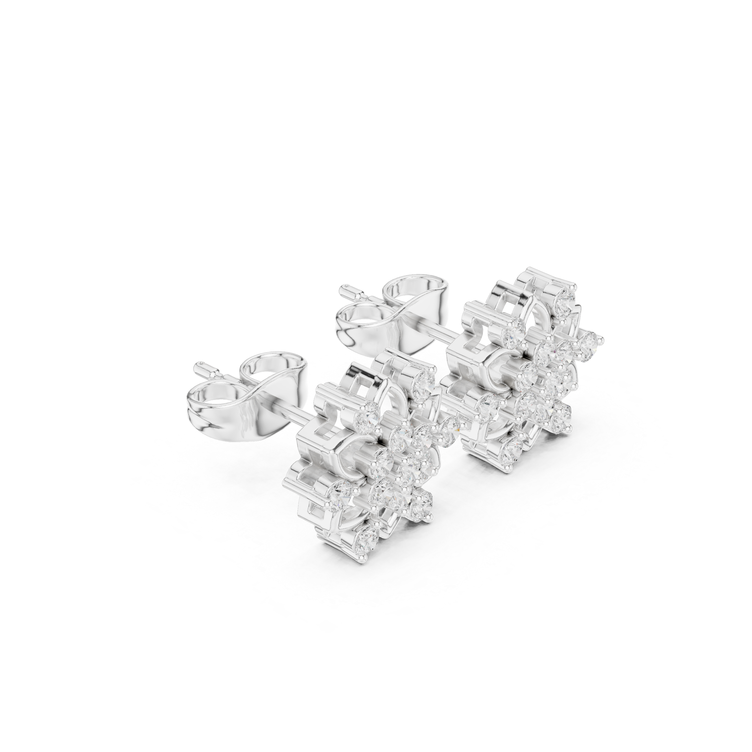 Snowflake Floral Cluster Diamond Stud Earrings