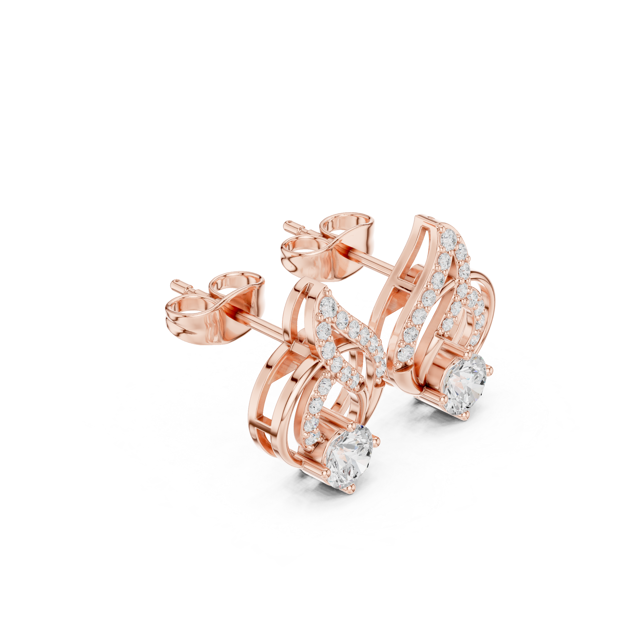 Twisted Vine Solitaire Diamond Stud Earrings