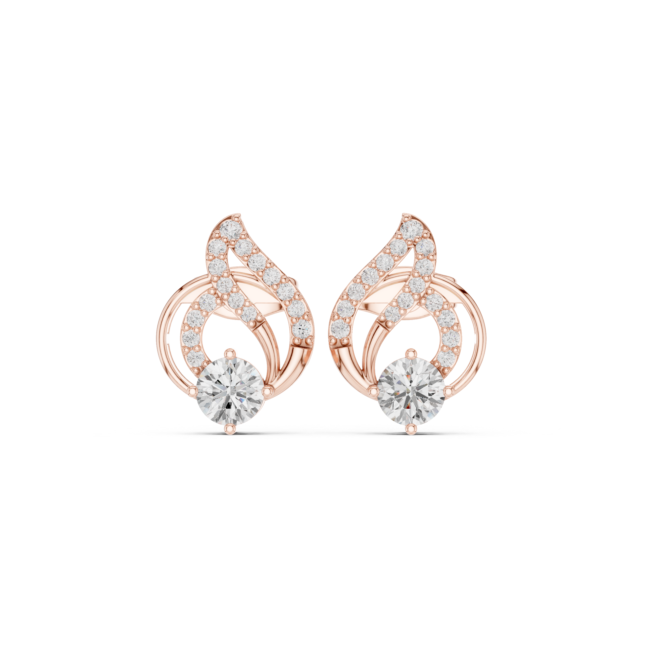 Twisted Vine Solitaire Diamond Stud Earrings
