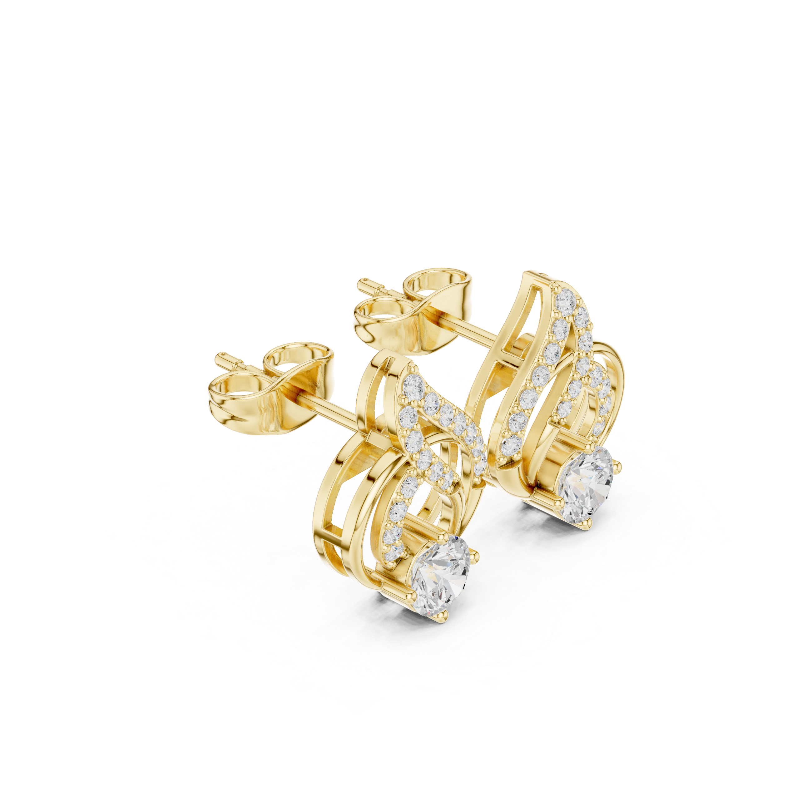 Twisted Vine Solitaire Diamond Stud Earrings