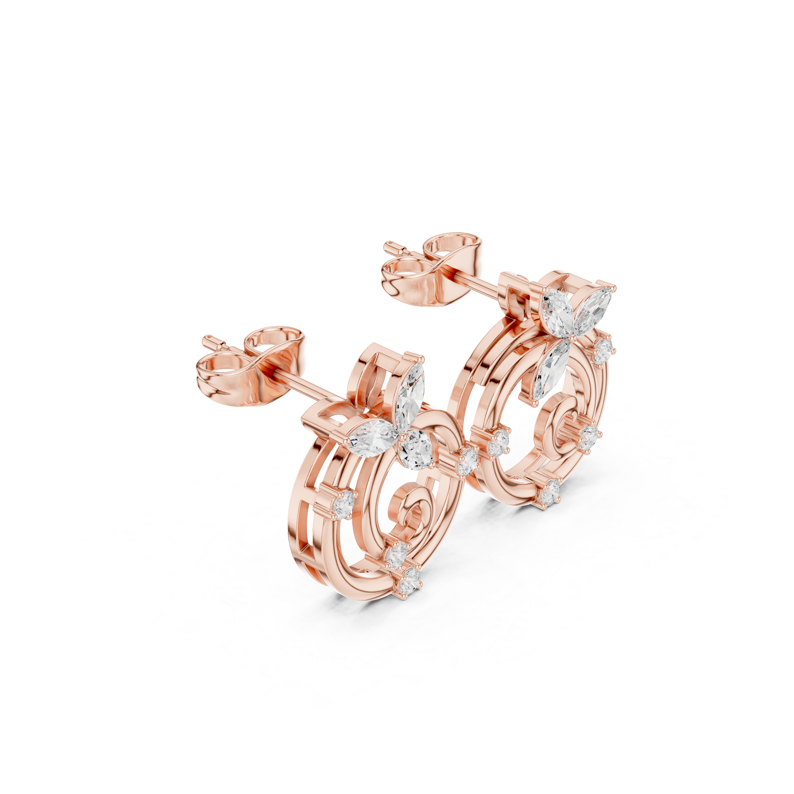 Butterfly Marquise Diamond Hoop Stud Earrings