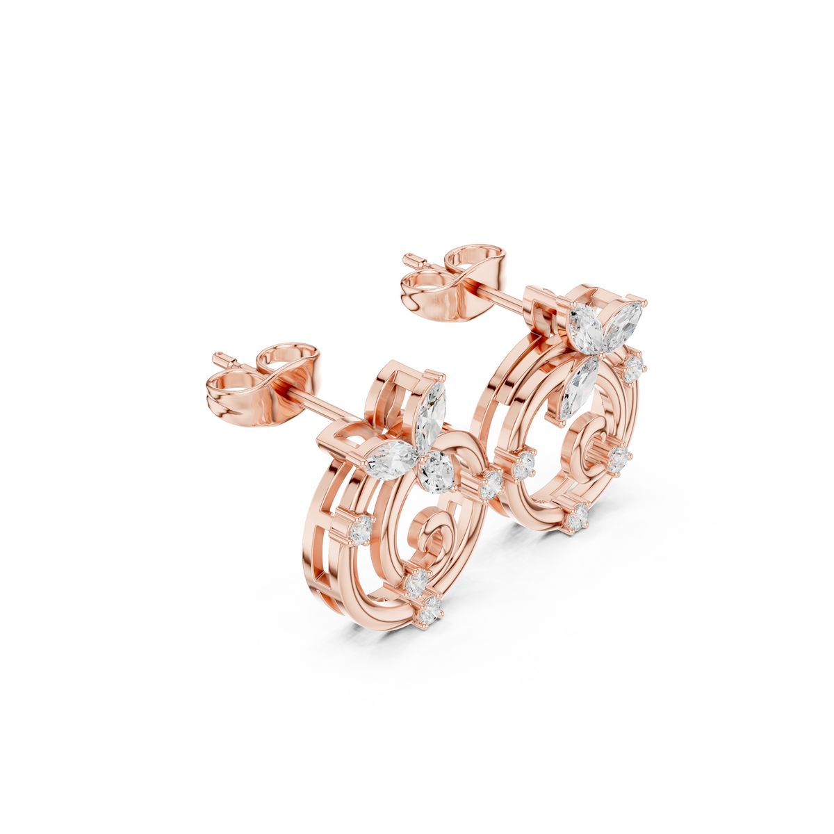 Butterfly Marquise Diamond Hoop Stud Earrings