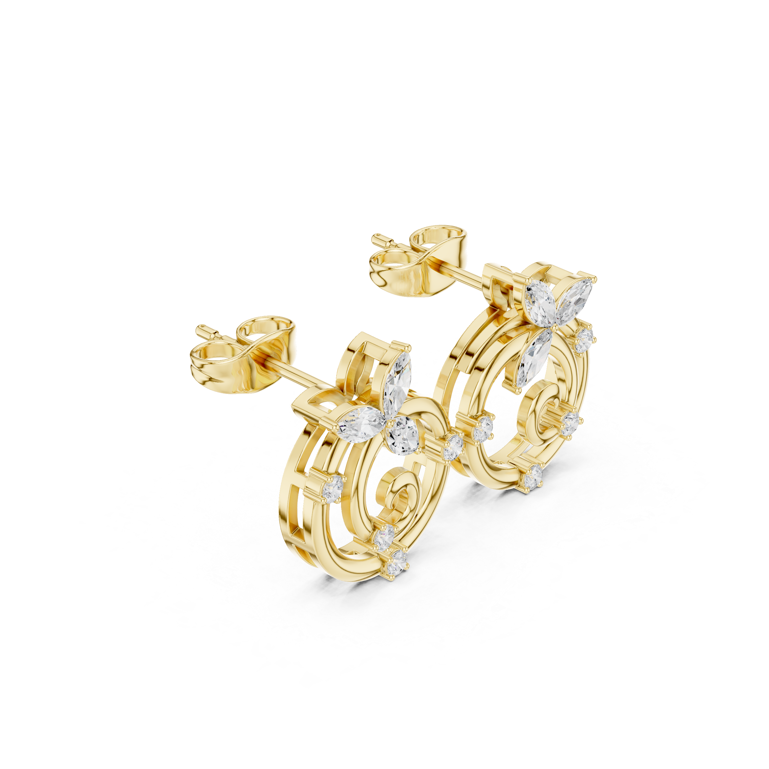 Butterfly Marquise Diamond Hoop Stud Earrings