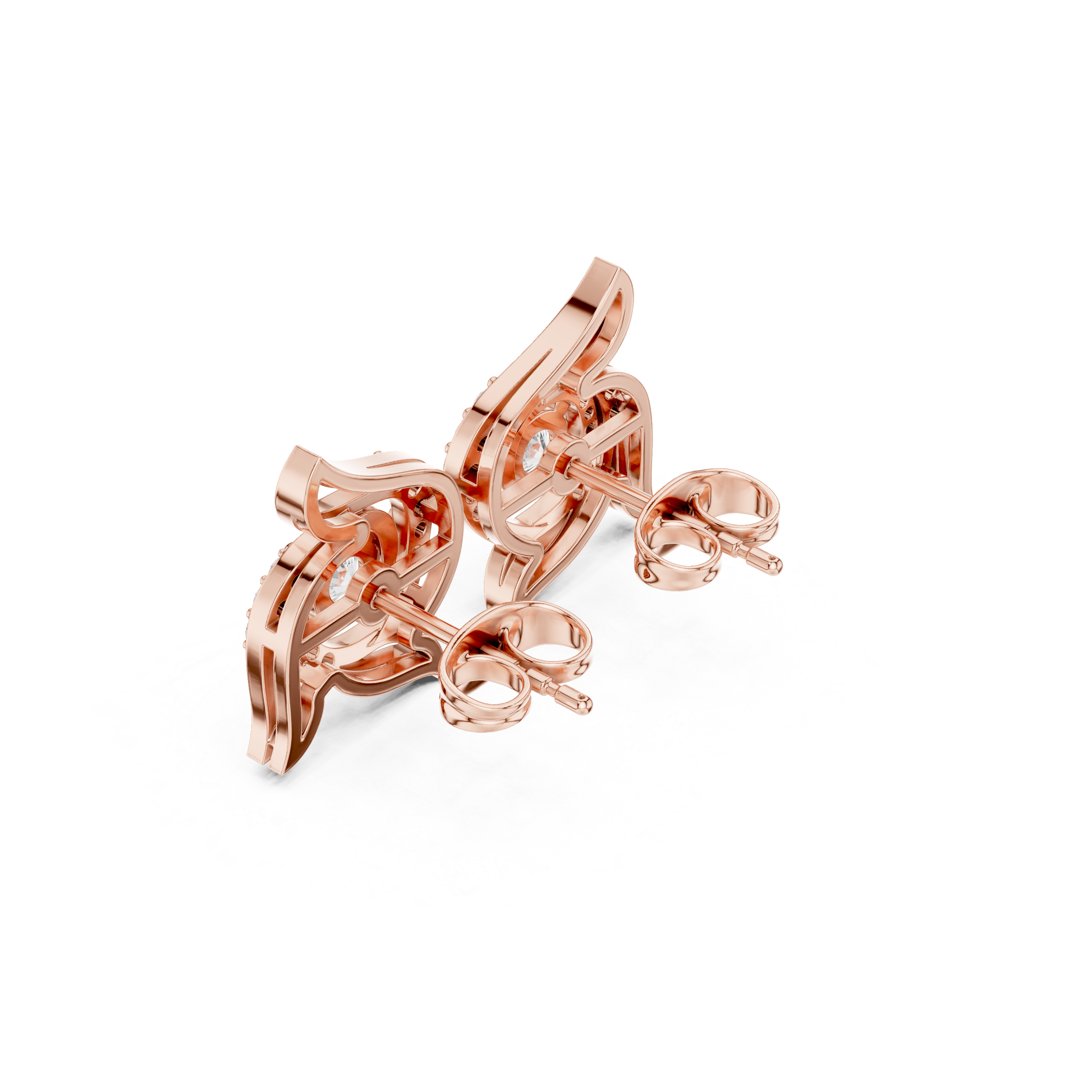 Swirl Flame Solitaire Diamond Stud Earrings