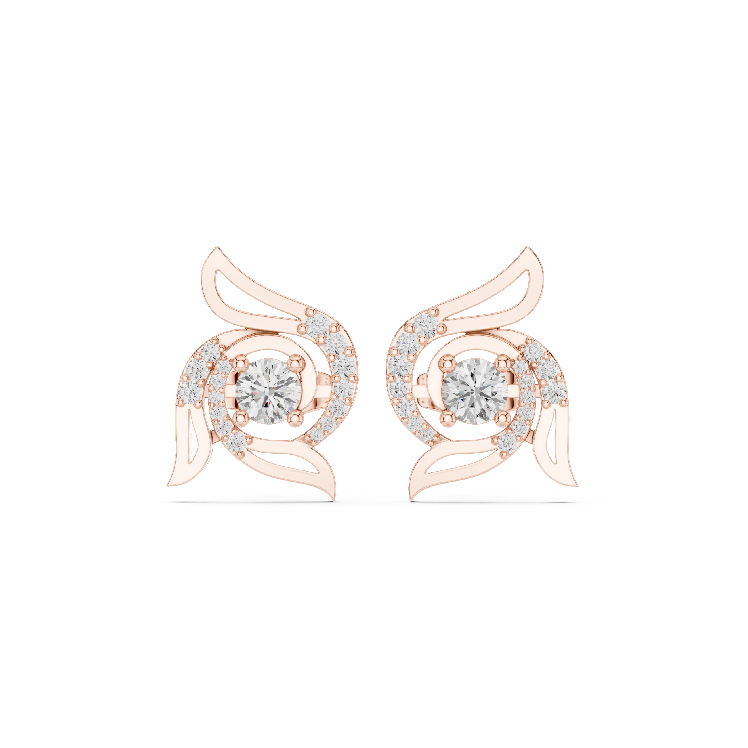 Swirl Flame Solitaire Diamond Stud Earrings