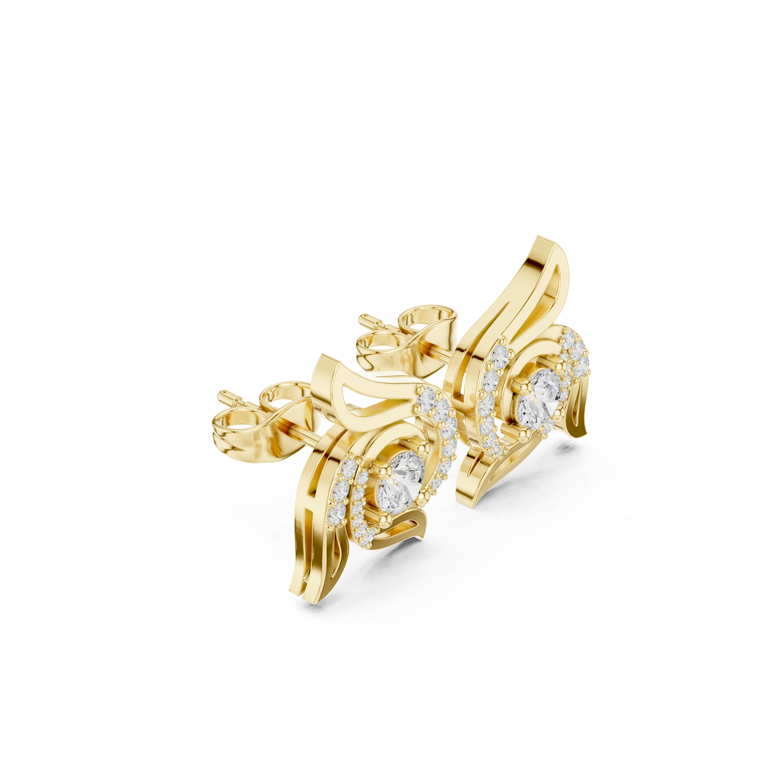 Swirl Flame Solitaire Diamond Stud Earrings