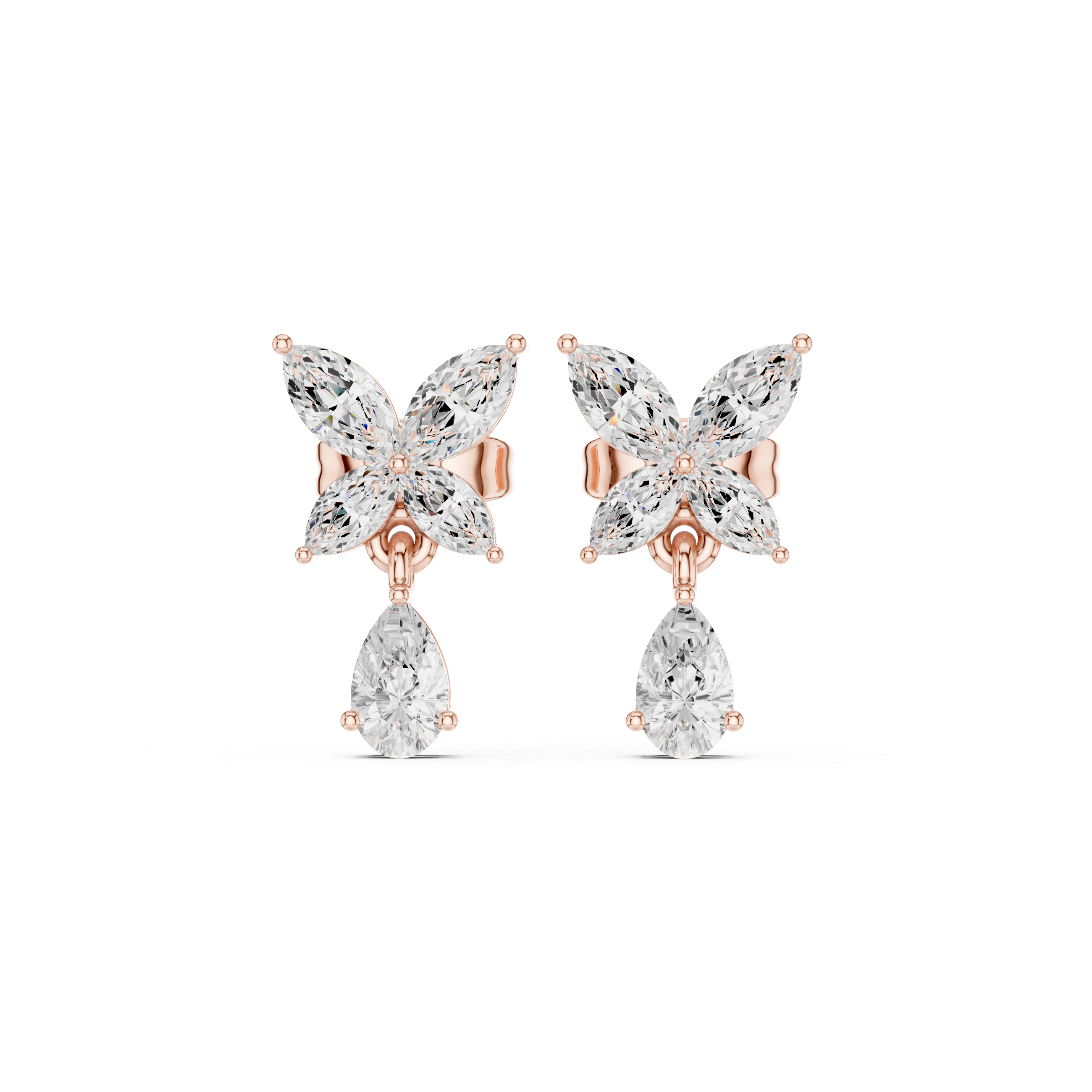 Butterfly Floral Pear Drop Diamond Stud Earrings