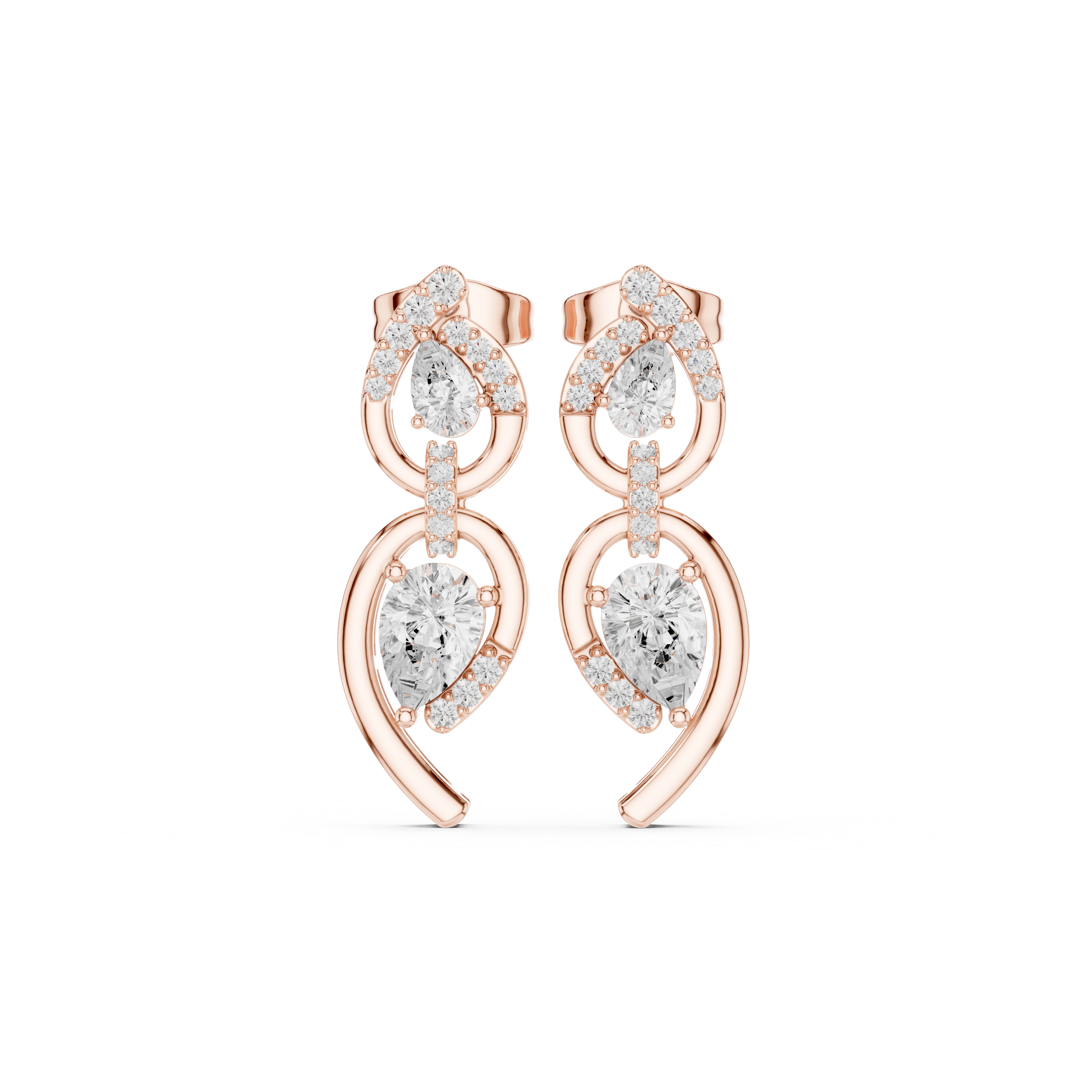 Pear Diamond Curved Wave Drop Earrings