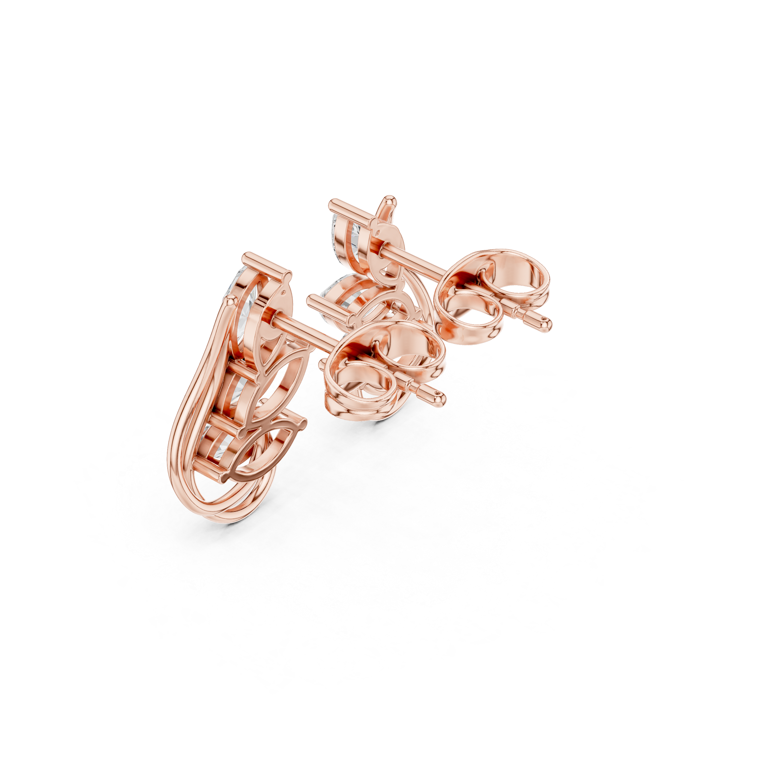 Marquise Leaf Cluster Curved Stud Earrings