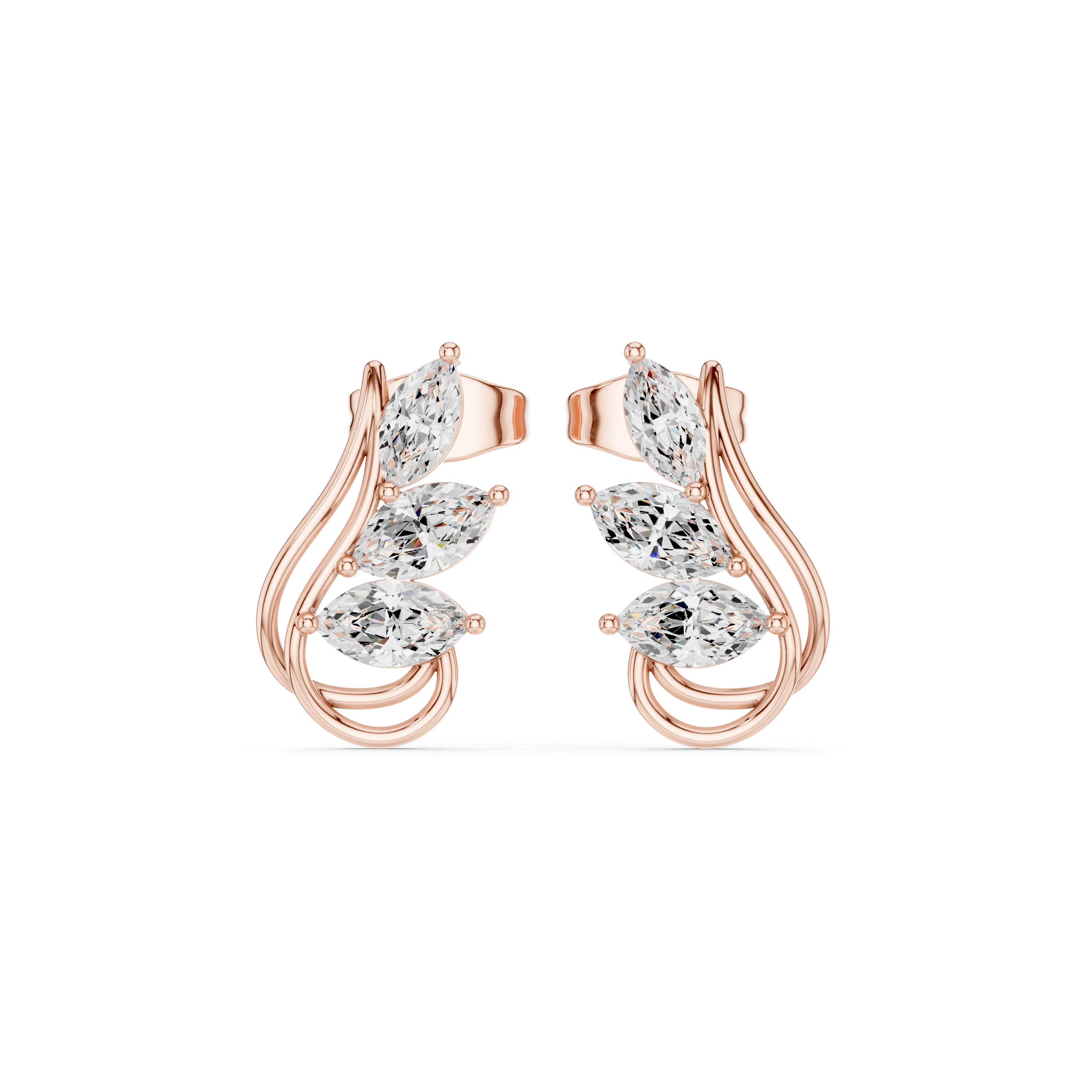 Marquise Leaf Cluster Curved Stud Earrings