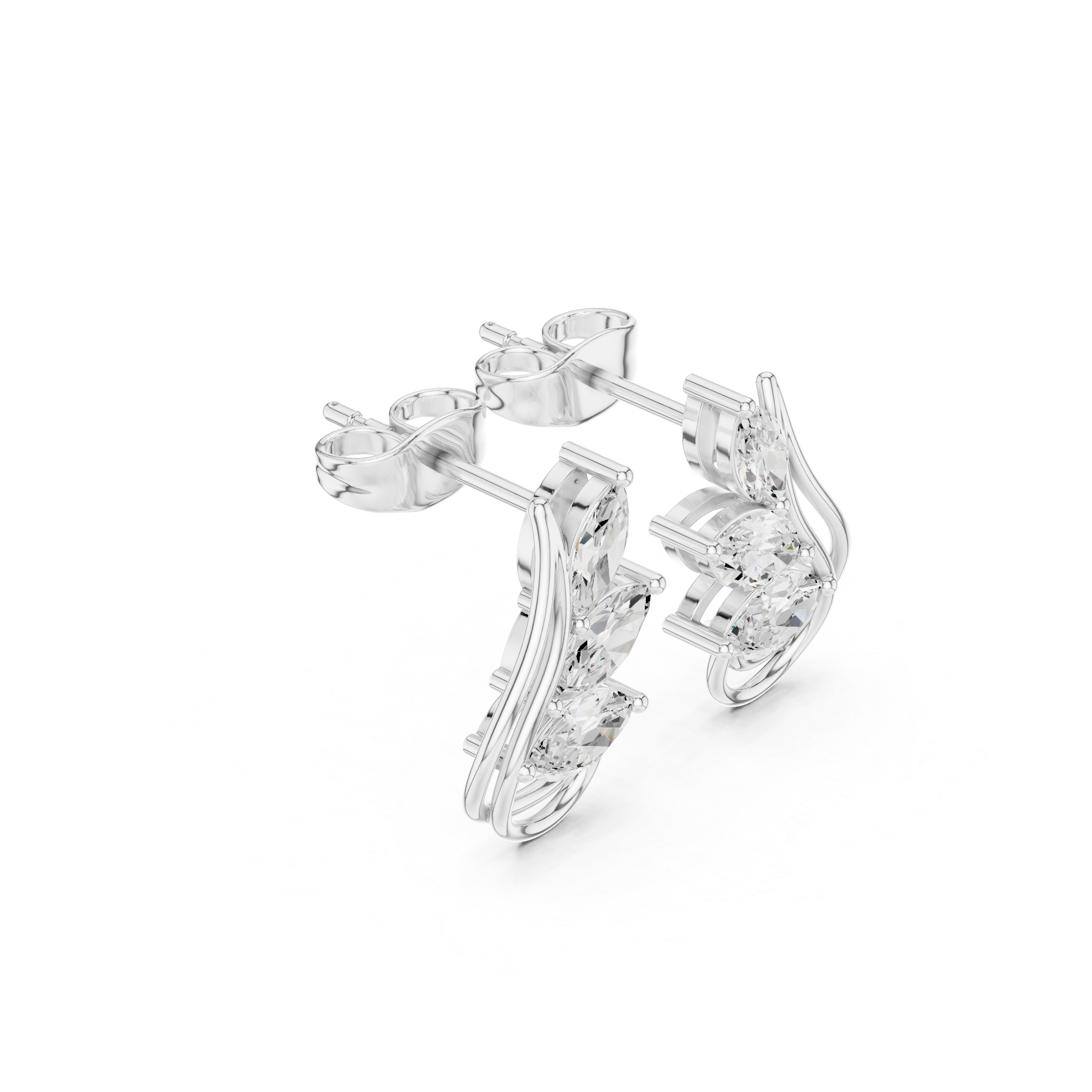 Marquise Leaf Cluster Curved Stud Earrings