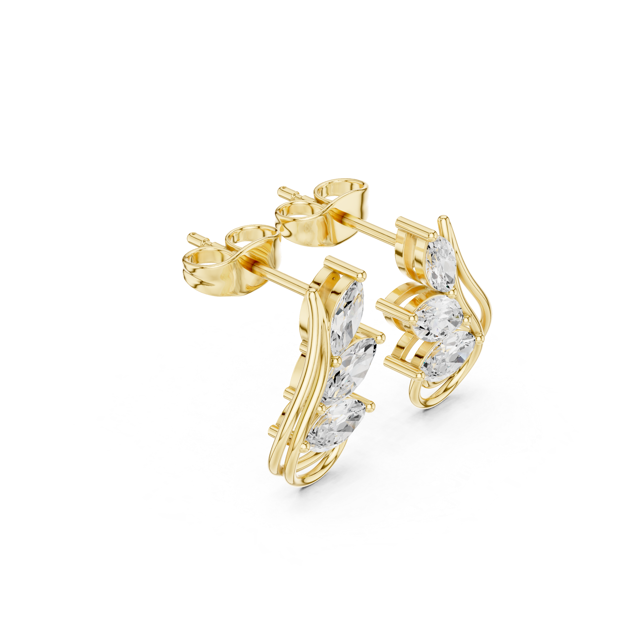 Marquise Leaf Cluster Curved Stud Earrings