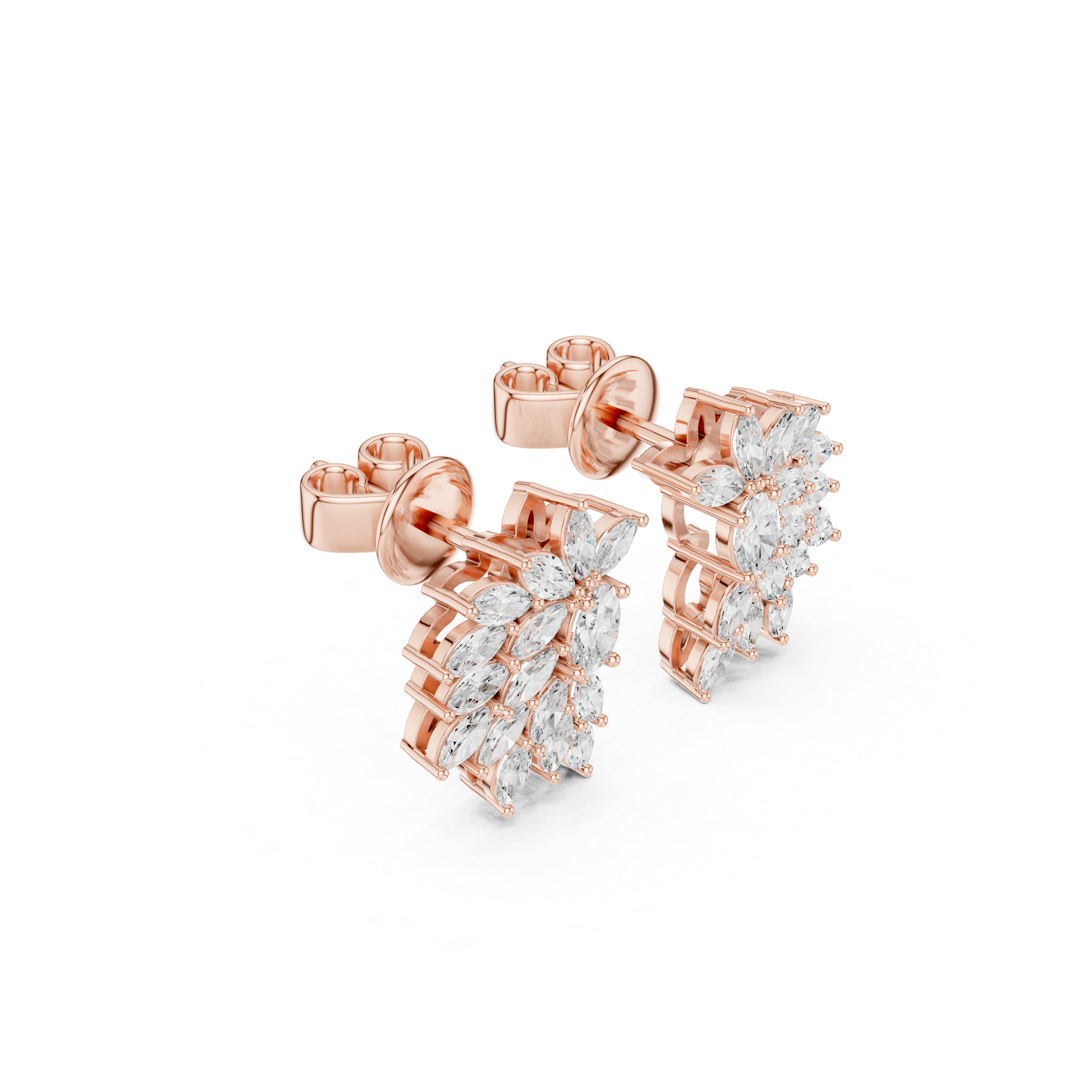 Marquise Diamond Cluster Shield Stud Earrings