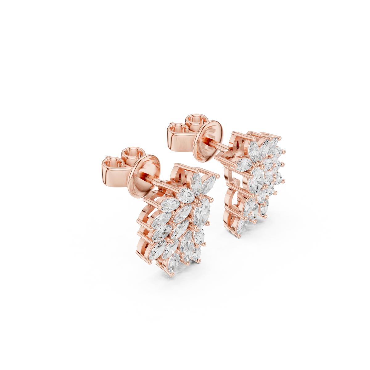 Marquise Diamond Cluster Shield Stud Earrings