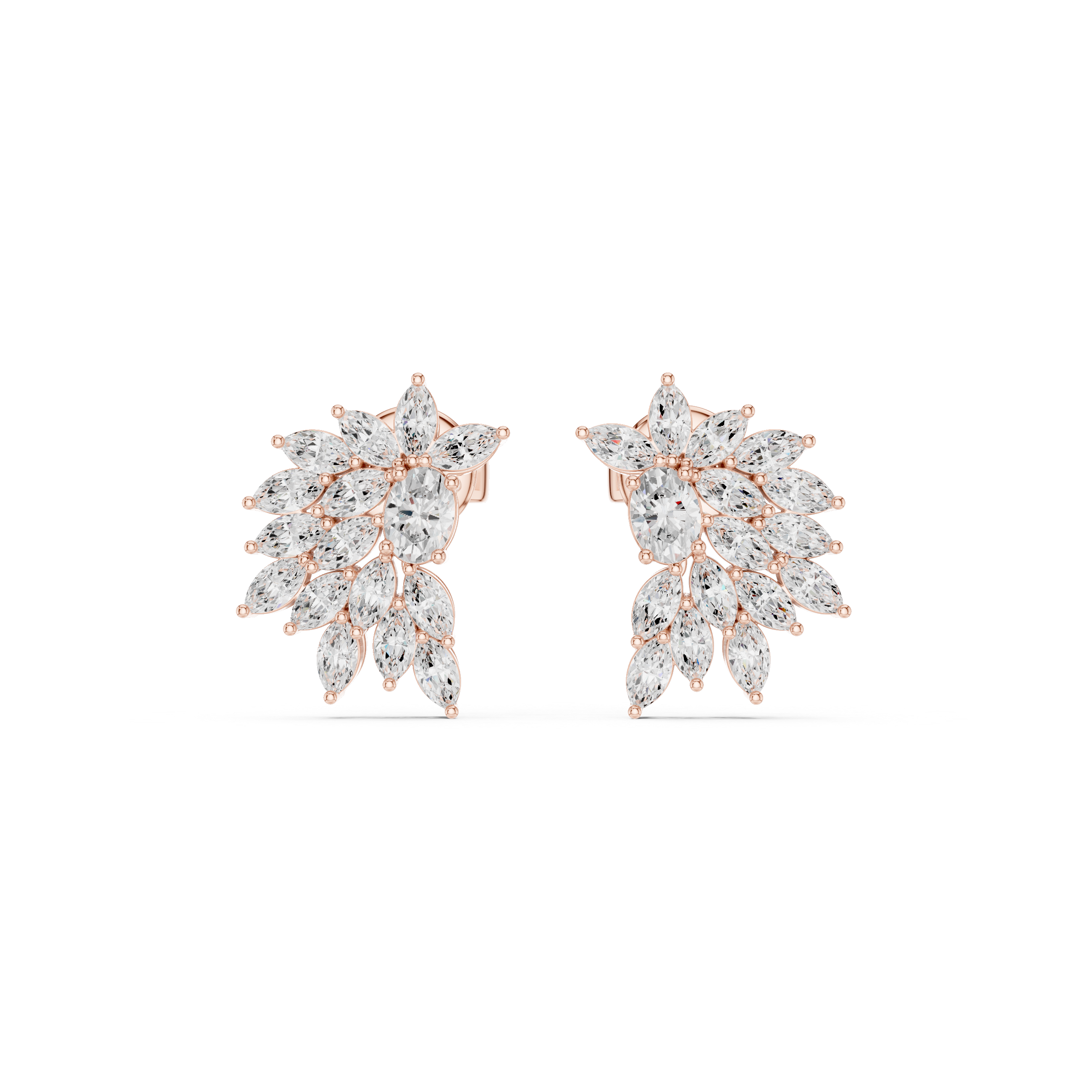 Marquise Diamond Cluster Shield Stud Earrings