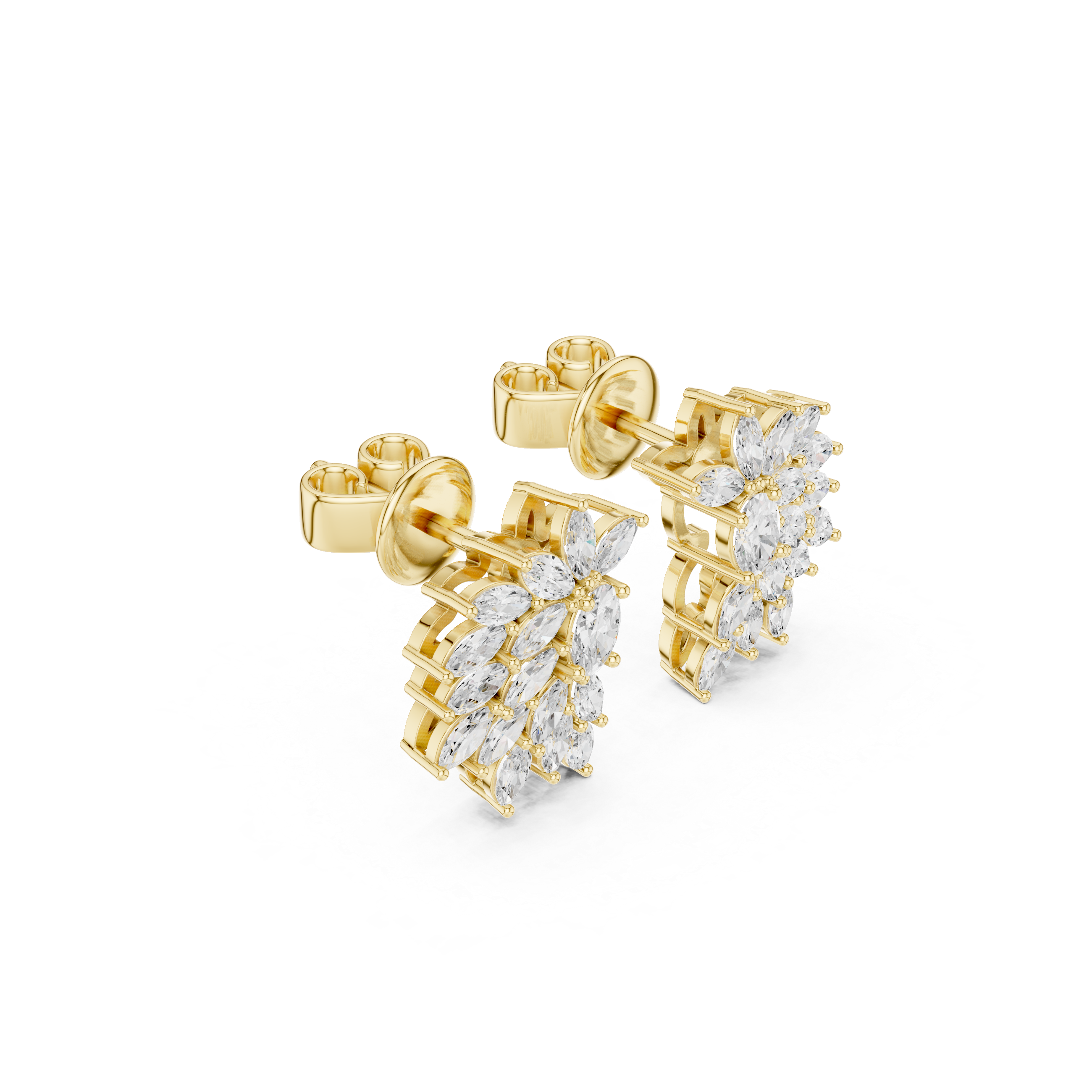Marquise Diamond Cluster Shield Stud Earrings
