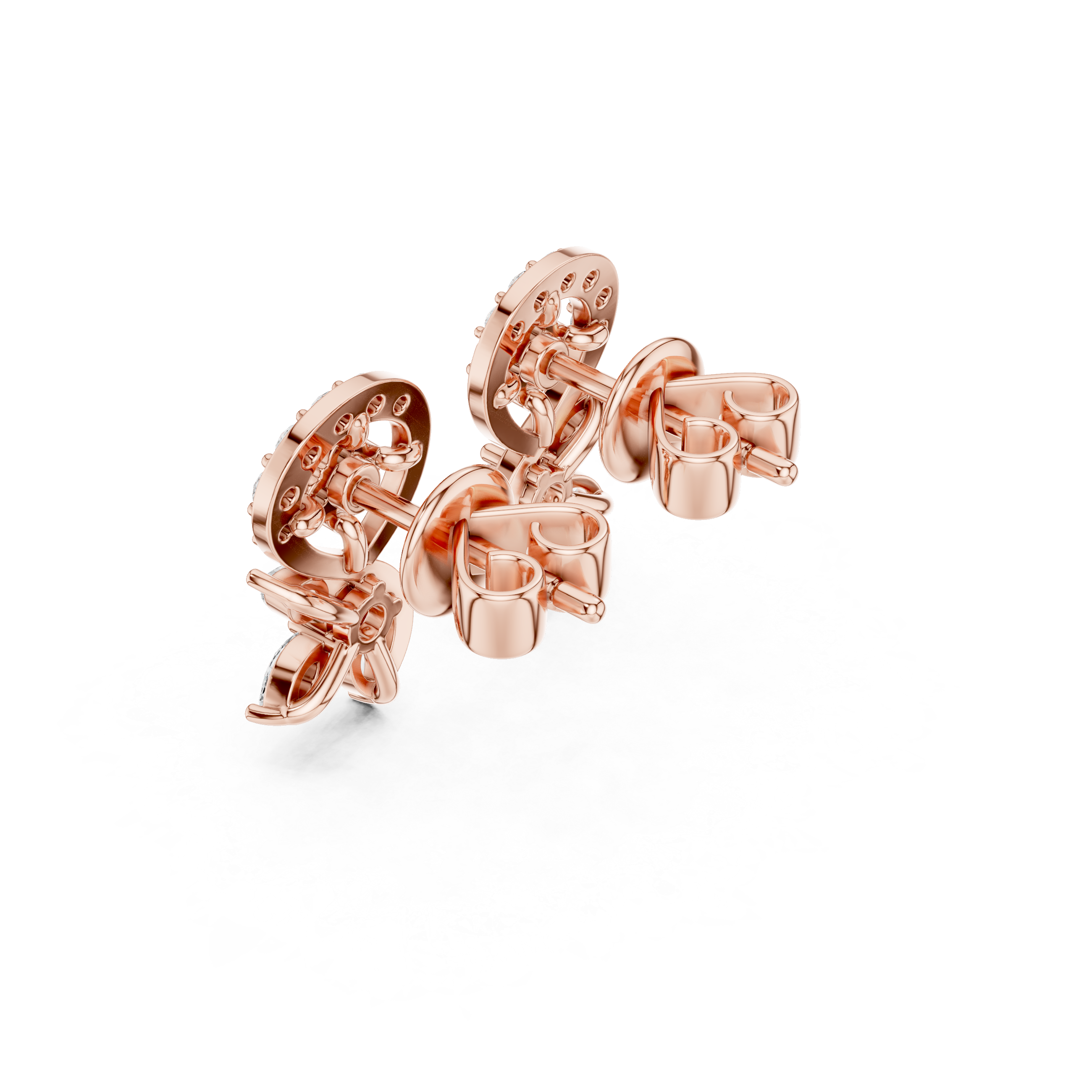 Swirl Loop Marquise Leaf Diamond Stud Earrings