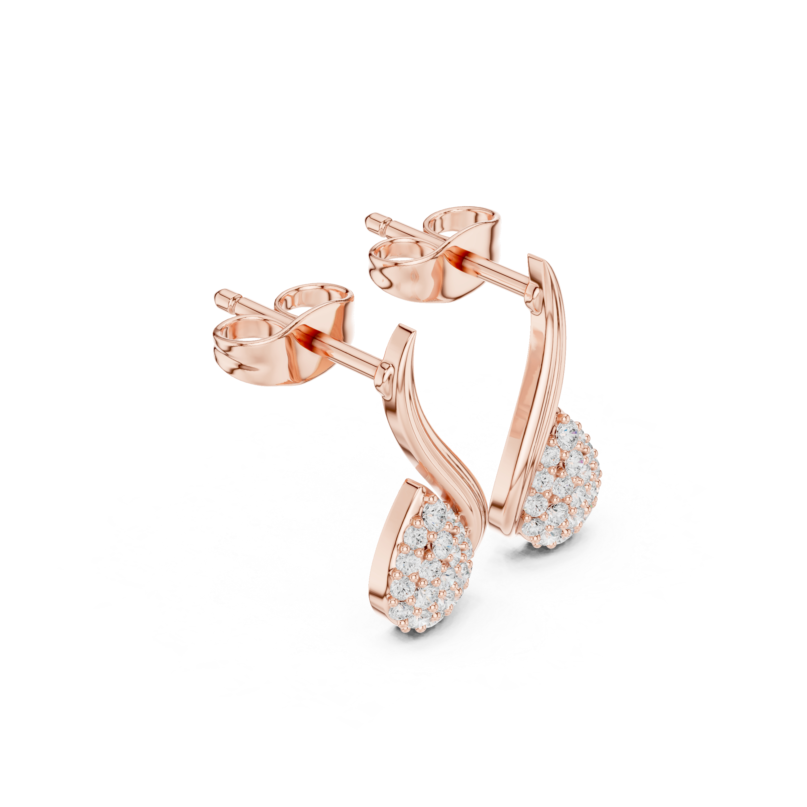 Swirl Loop Marquise Leaf Diamond Stud Earrings