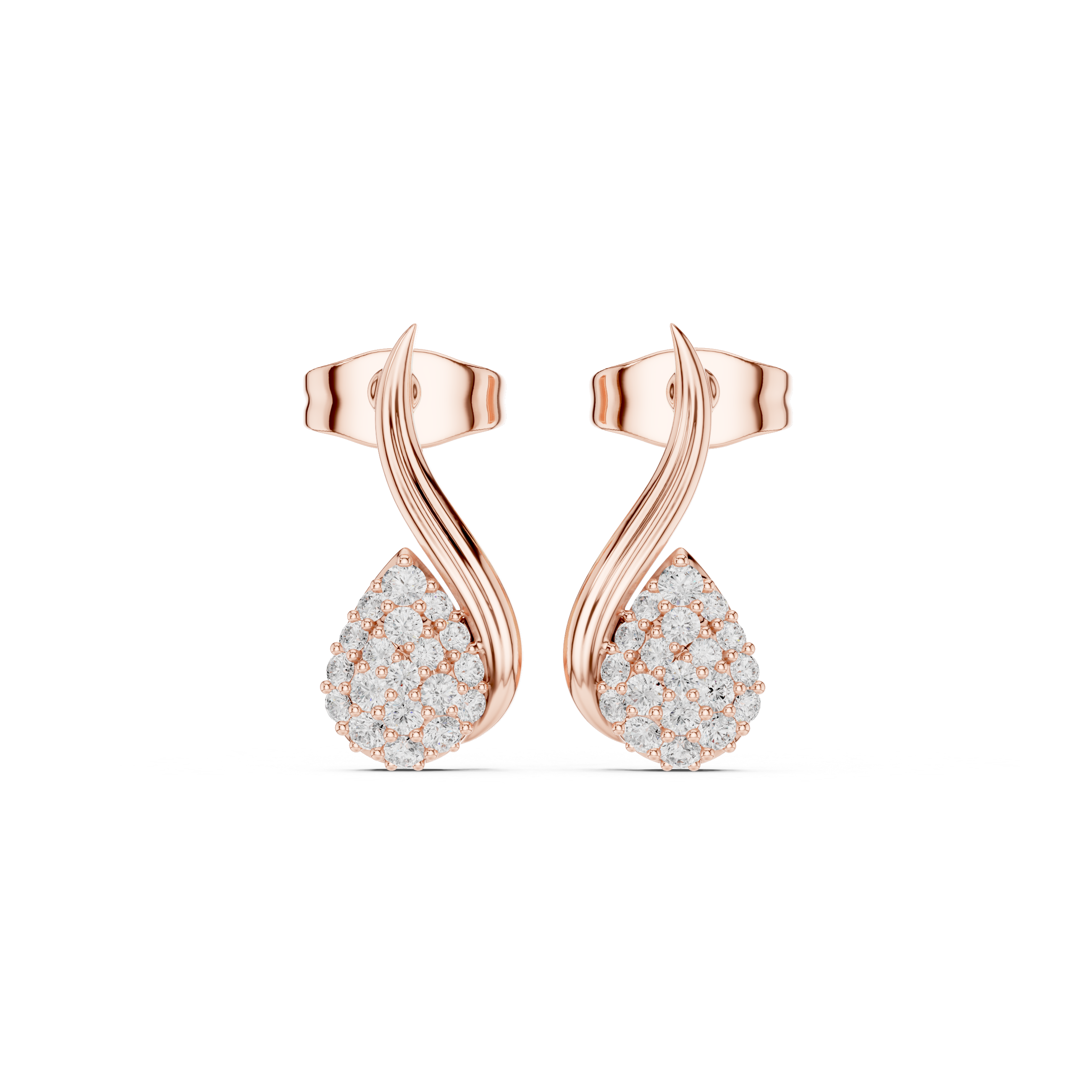 Swirl Loop Marquise Leaf Diamond Stud Earrings