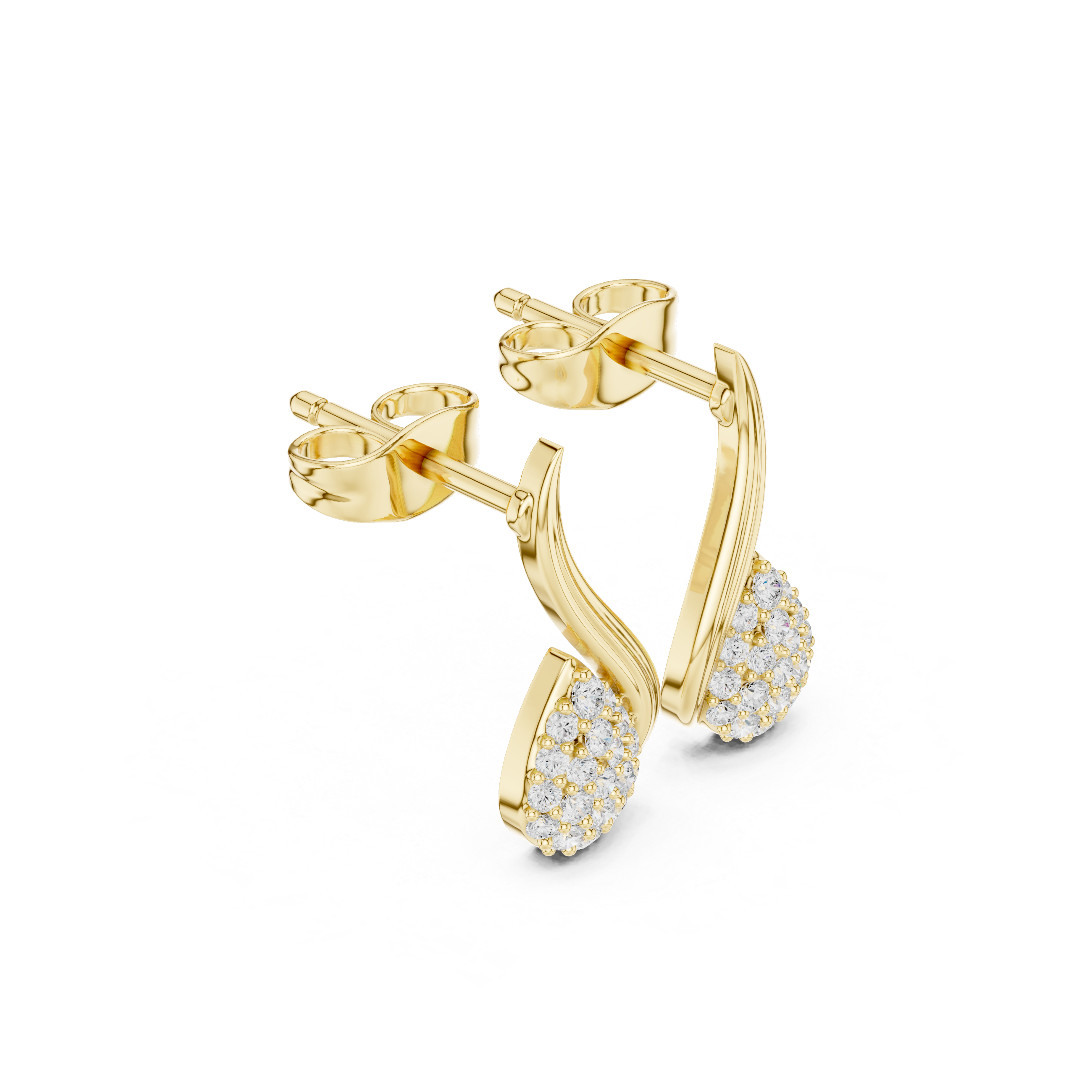 Swirl Loop Marquise Leaf Diamond Stud Earrings
