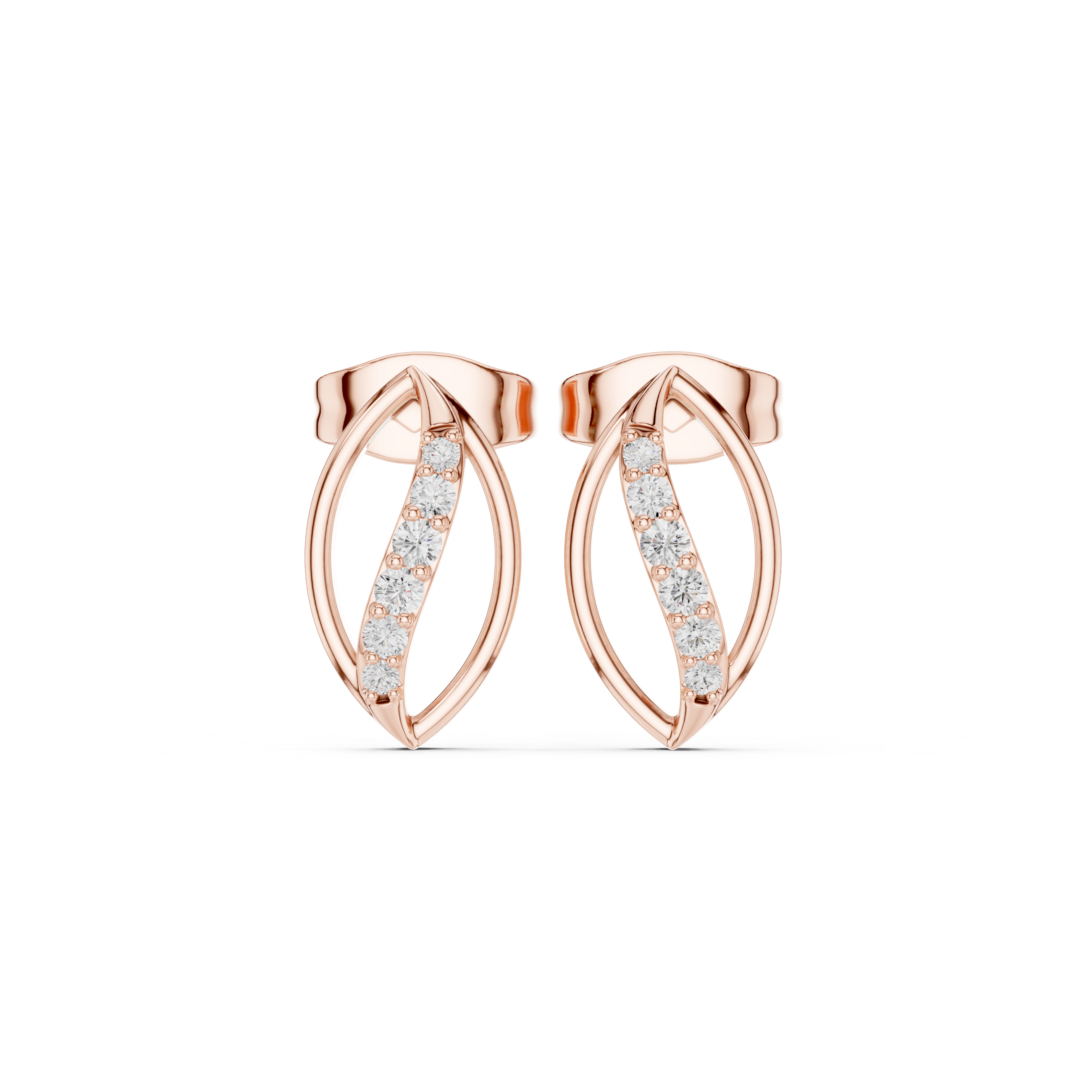925 Sterling Silver Curved Leaf Micro-Pave Diamond Stud Earrings