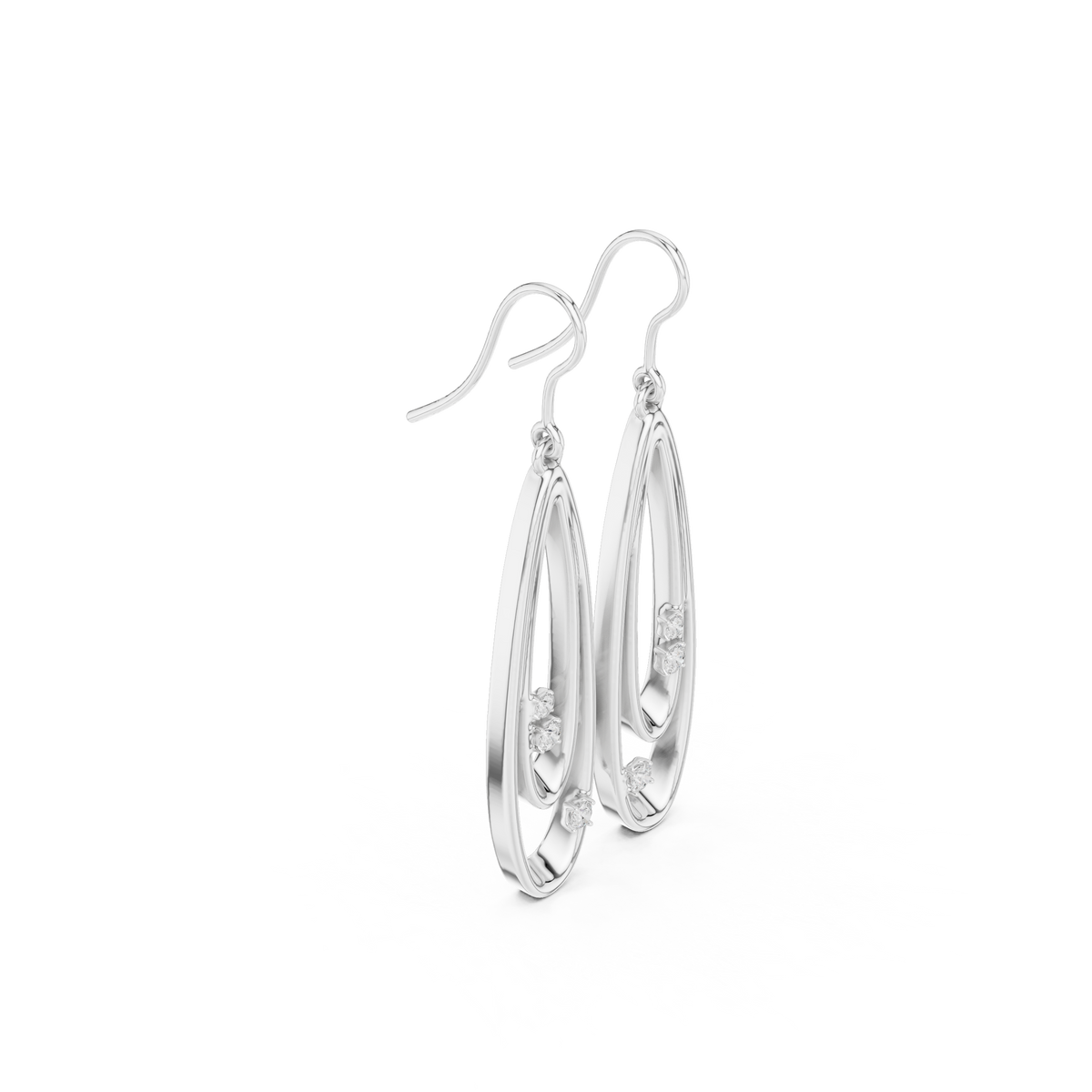 925 Sterling Silver Hollow Teardrop Fish Hook Drop Earrings