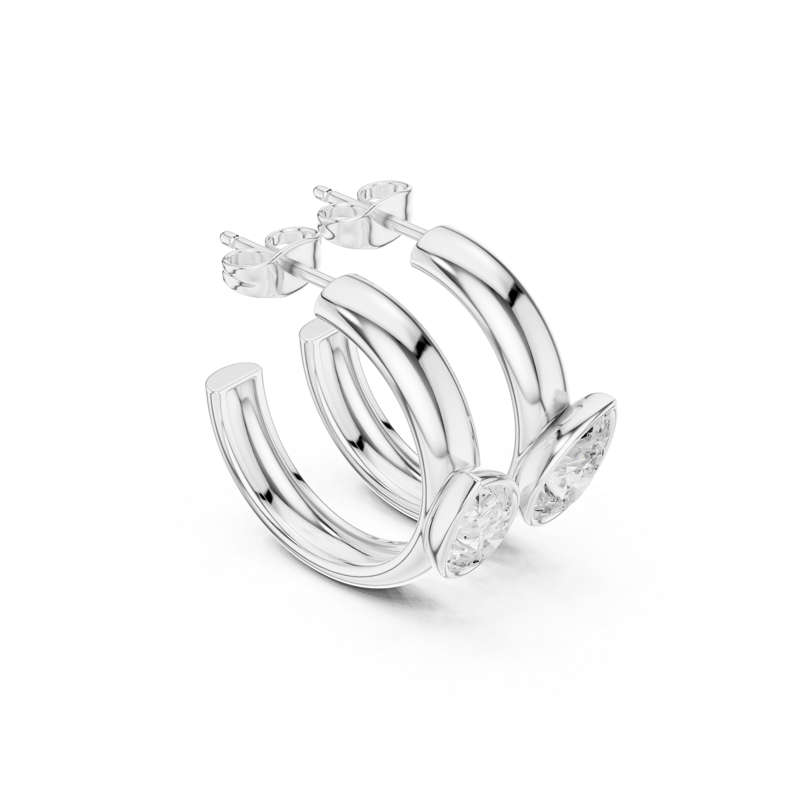 925 Sterling Silver Bezel Set Oval Cut Diamond Half Hoop Stud Earrings