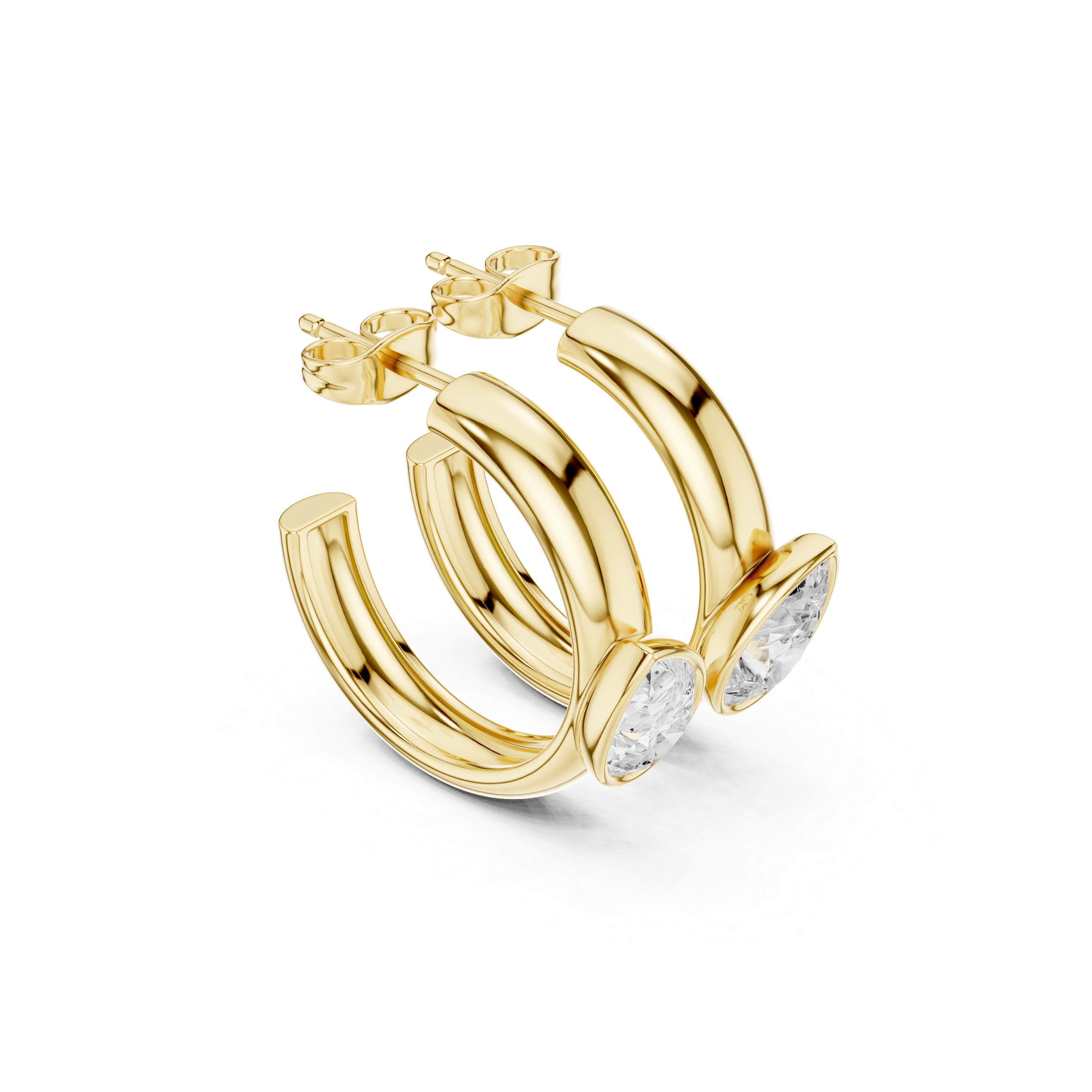 925 Sterling Silver Bezel Set Oval Cut Diamond Half Hoop Stud Earrings