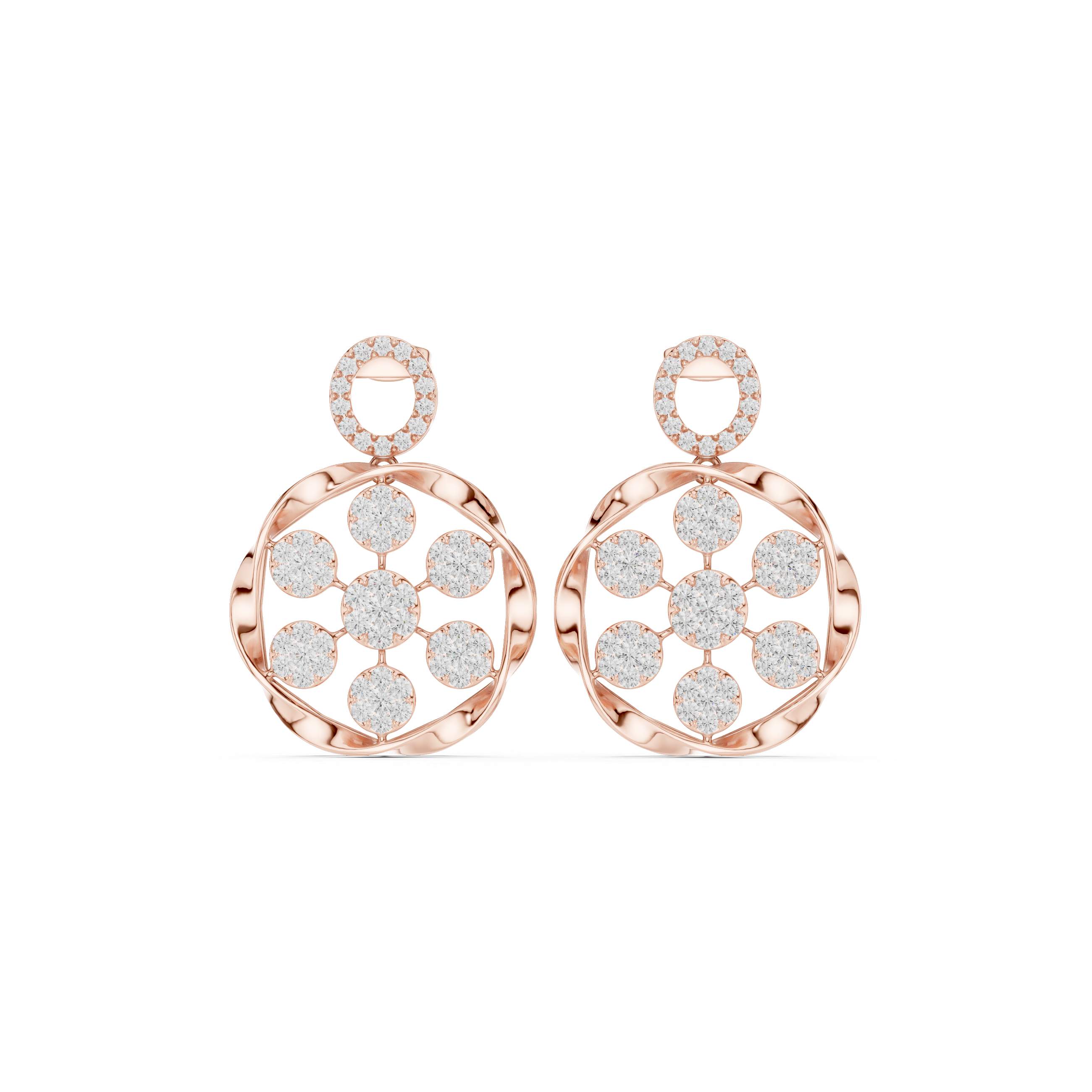 925 Sterling Silver Dual Halo Floral Openwork Drop Earrings