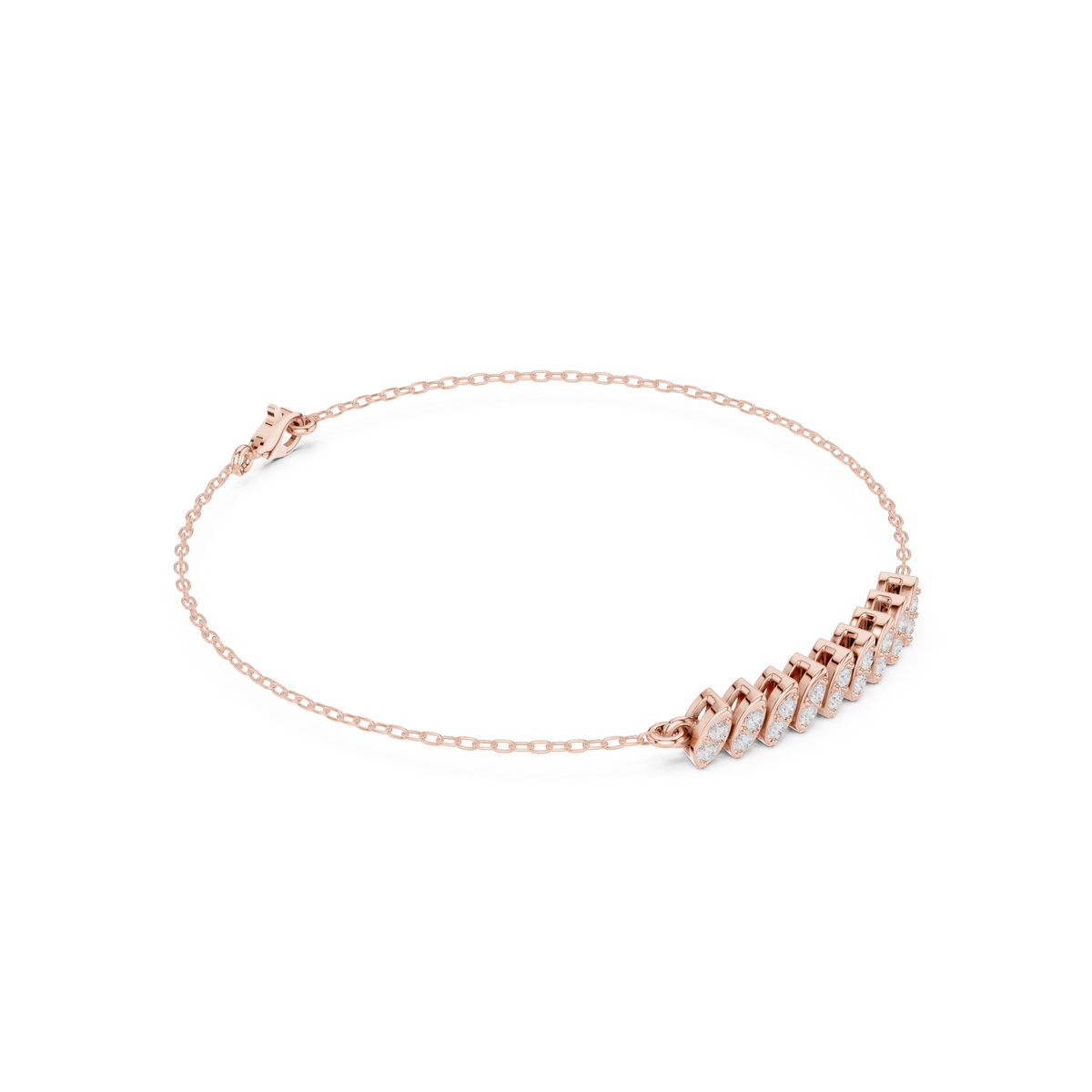 Rose Gold Marquise Cluster Station Diamond Bracelet
