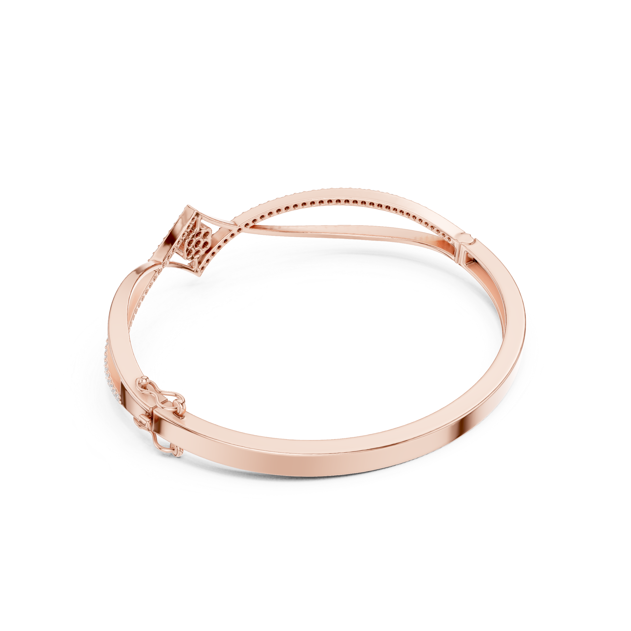 Rose Gold Asymmetric Curved Diamond Solitaire Center Bangle Bracelet