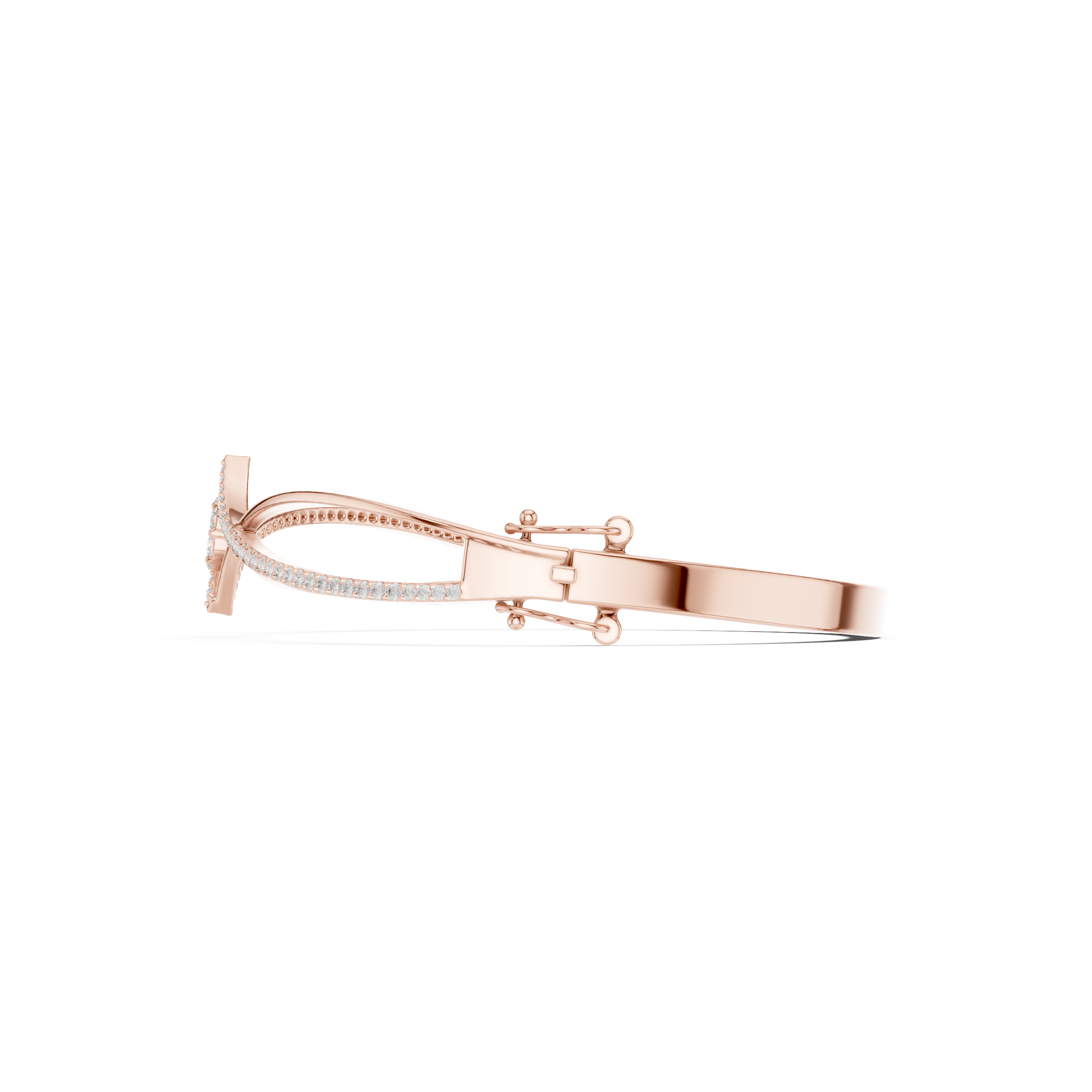 Rose Gold Asymmetric Curved Diamond Solitaire Center Bangle Bracelet