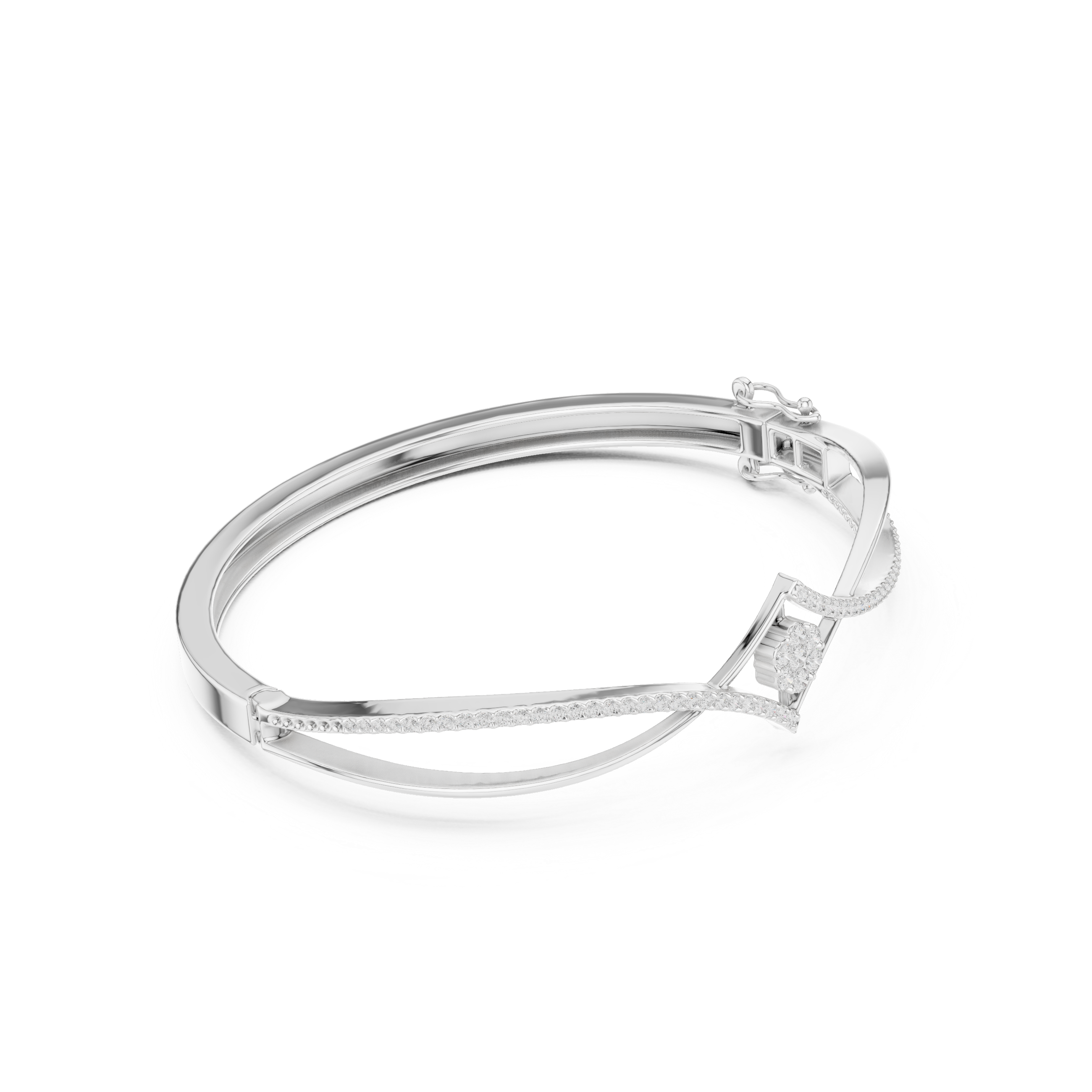 Rose Gold Asymmetric Curved Diamond Solitaire Center Bangle Bracelet