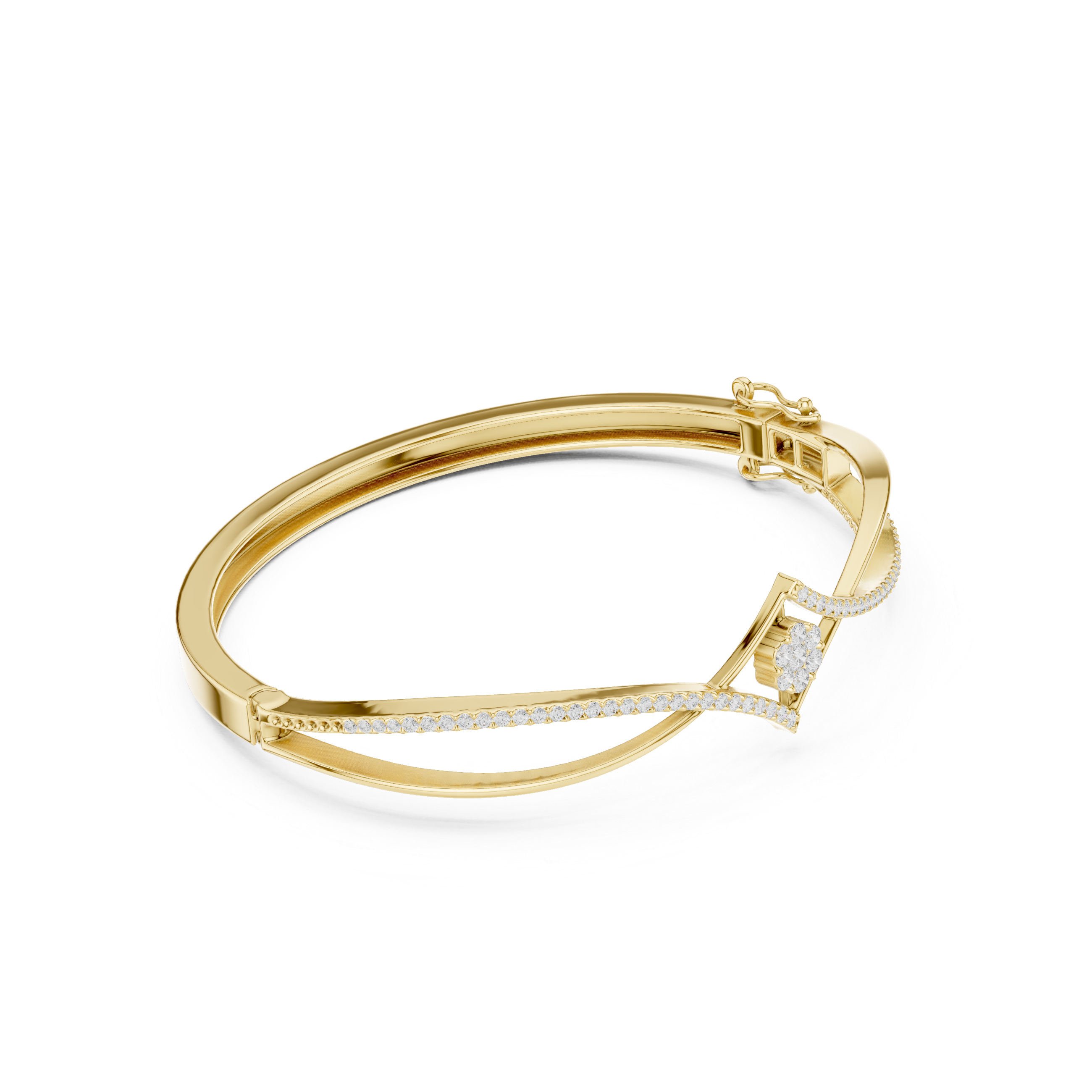 Rose Gold Asymmetric Curved Diamond Solitaire Center Bangle Bracelet